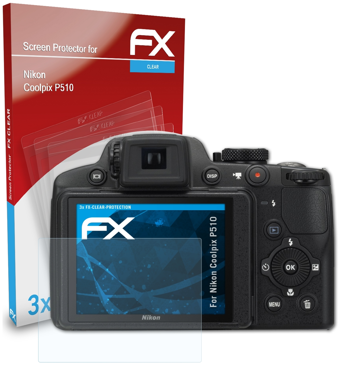 Nikon P510) Displayschutz(für ATFOLIX 3x Coolpix FX-Clear