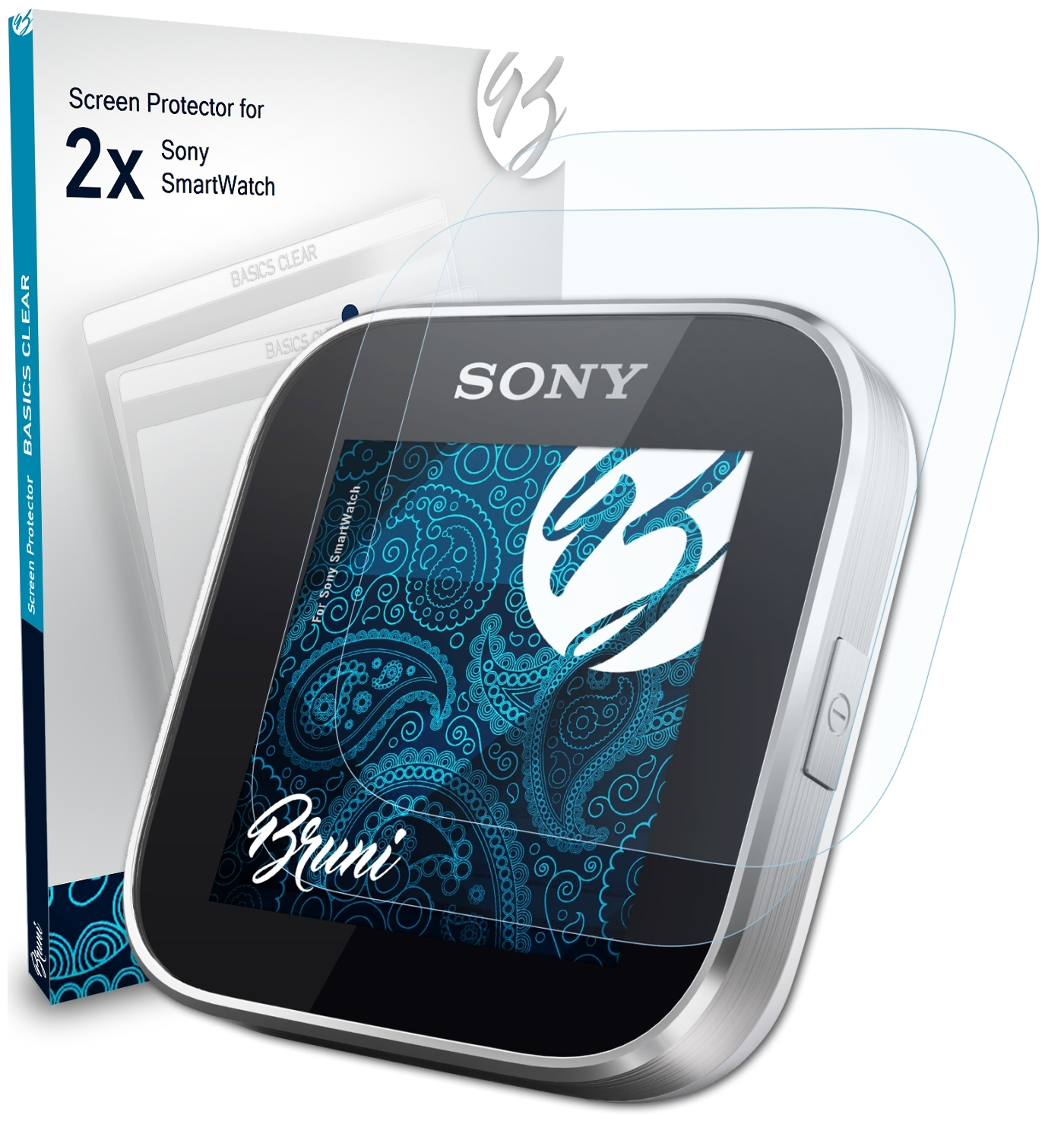 BRUNI 2x Basics-Clear Schutzfolie(für Sony SmartWatch)