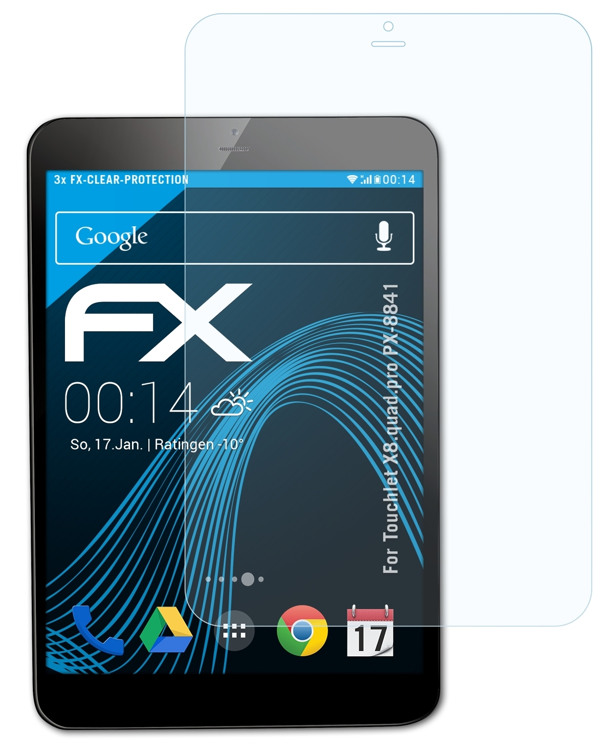 3x X8.quad.pro FX-Clear ATFOLIX Displayschutz(für (PX-8841)) Touchlet