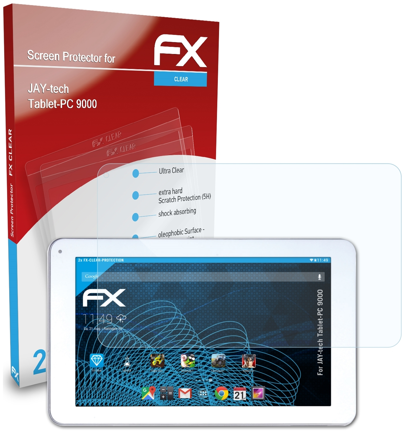 JAY-tech Tablet-PC FX-Clear 2x ATFOLIX Displayschutz(für 9000)