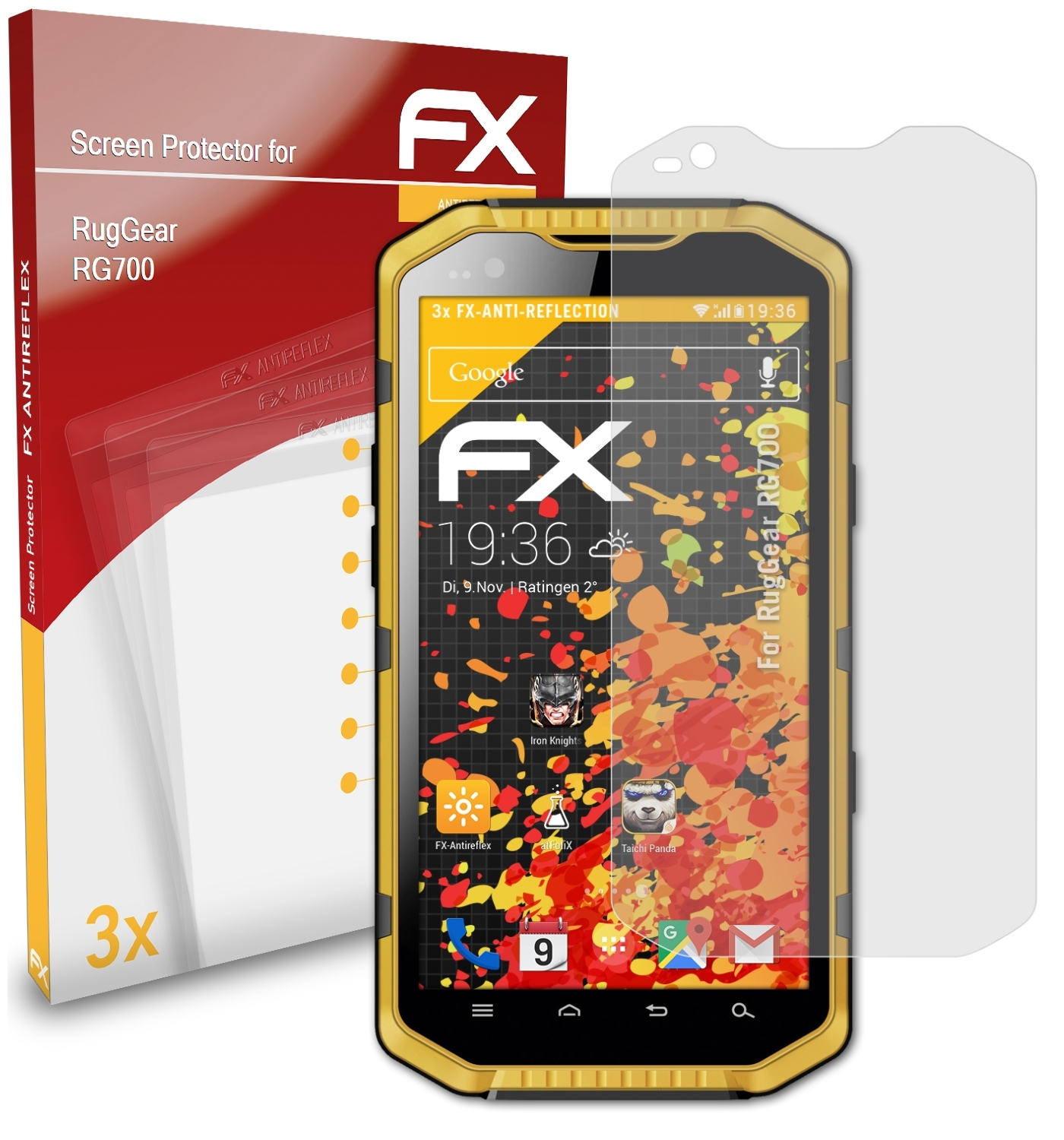 3x RG700) RugGear Displayschutz(für ATFOLIX FX-Antireflex