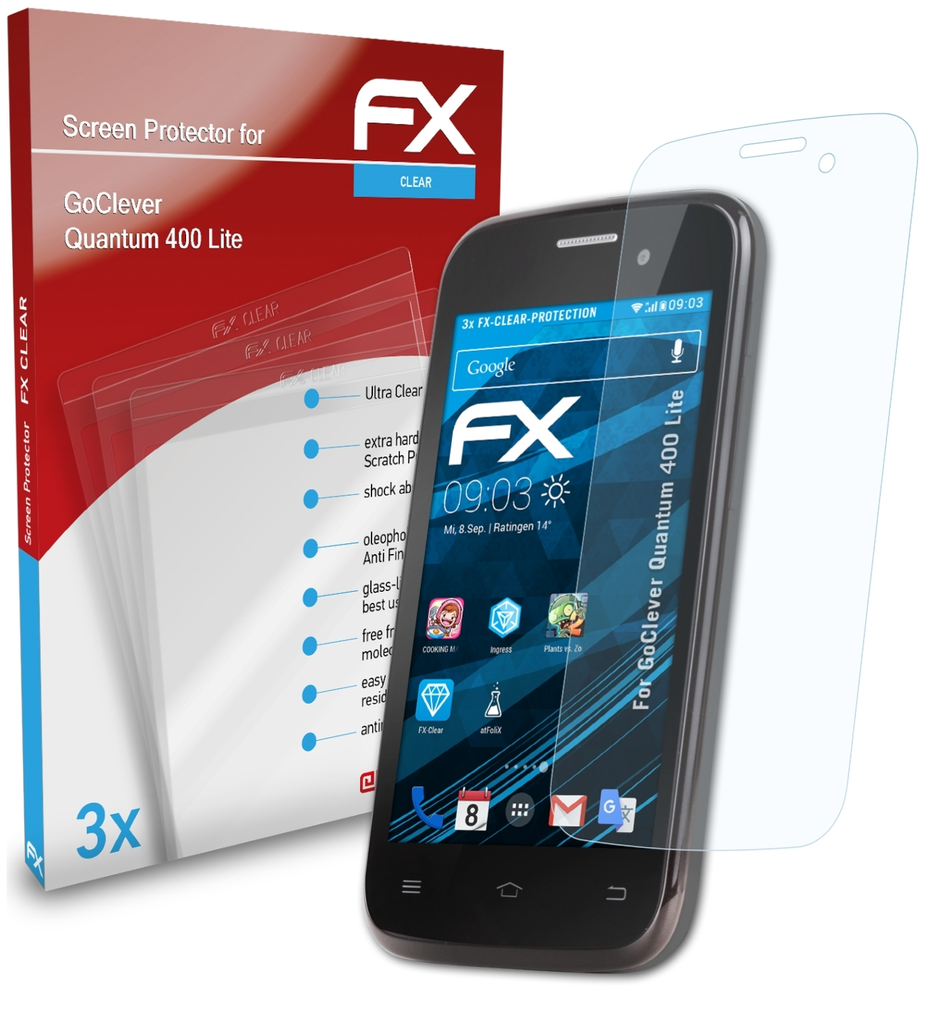400 Quantum Lite) FX-Clear 3x GoClever ATFOLIX Displayschutz(für
