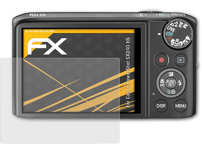 ATFOLIX 3x FX-Antireflex Displayschutz(für Canon PowerShot SX240 HS)