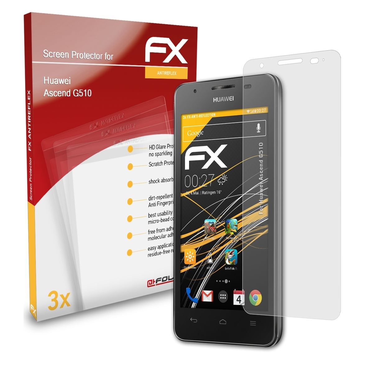 ATFOLIX 3x FX-Antireflex G510) Huawei Ascend Displayschutz(für