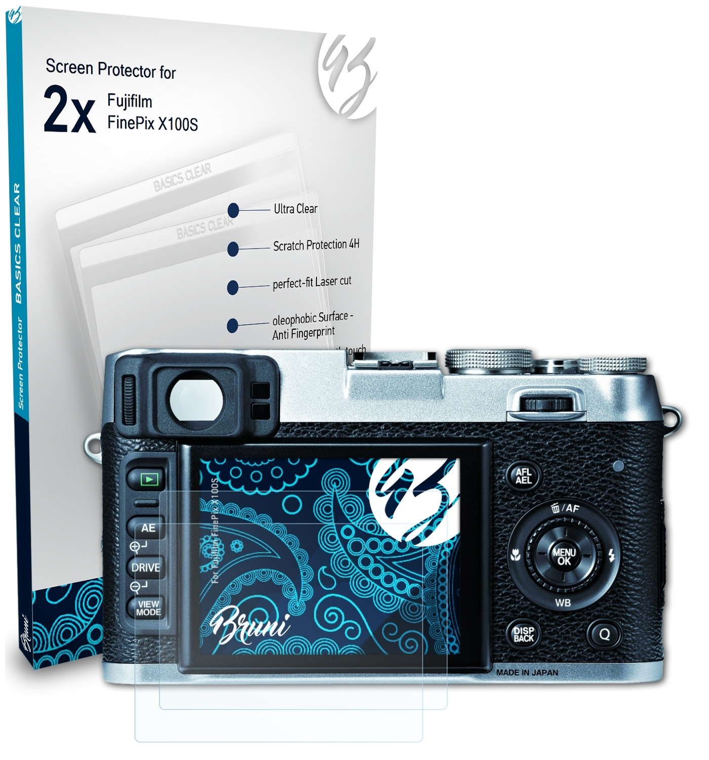 Fujifilm X100S) 2x Basics-Clear FinePix Schutzfolie(für BRUNI
