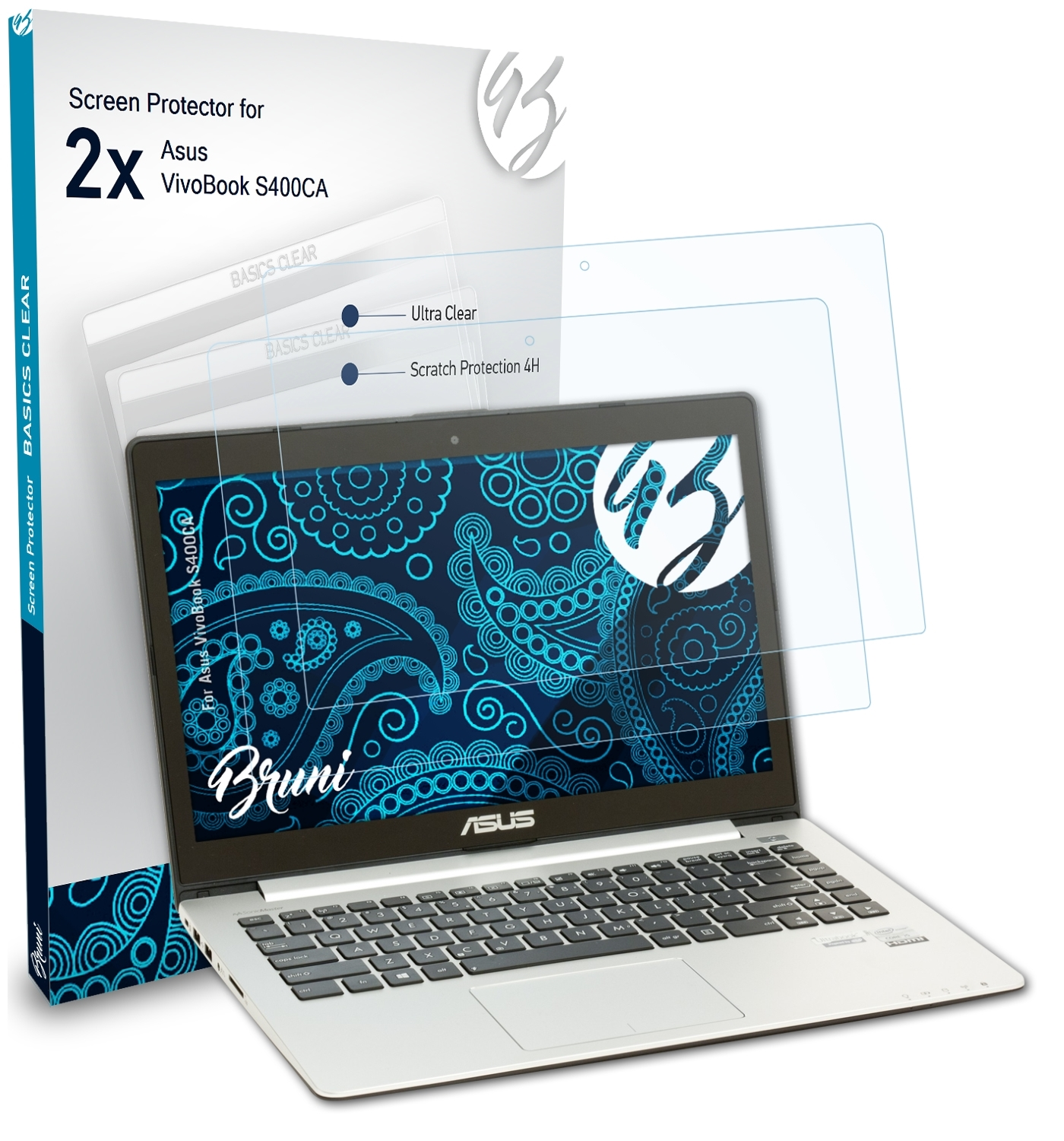 BRUNI 2x Basics-Clear Schutzfolie(für Asus S400CA) VivoBook