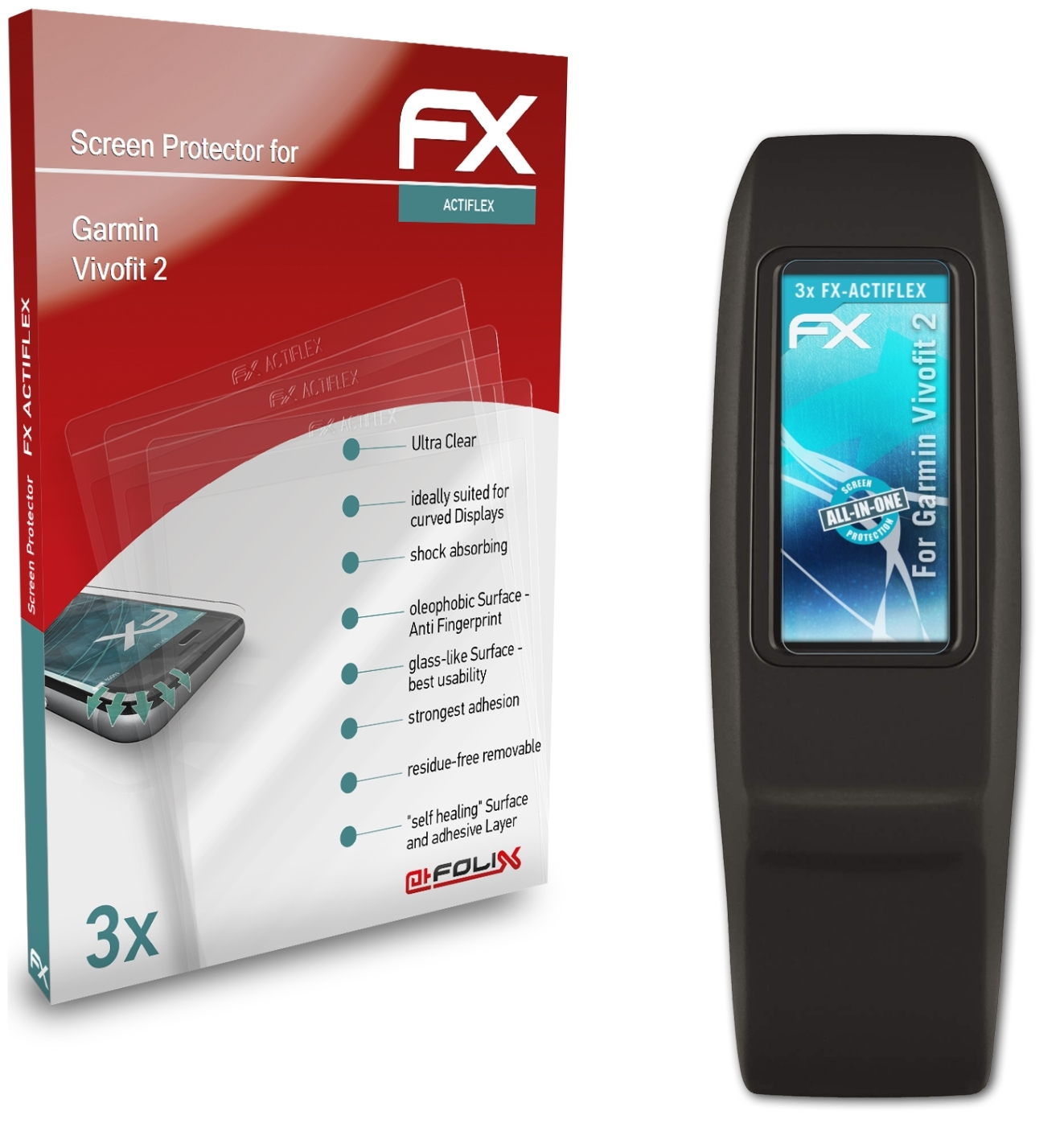 ATFOLIX Garmin 3x FX-ActiFleX 2) Vivofit Displayschutz(für