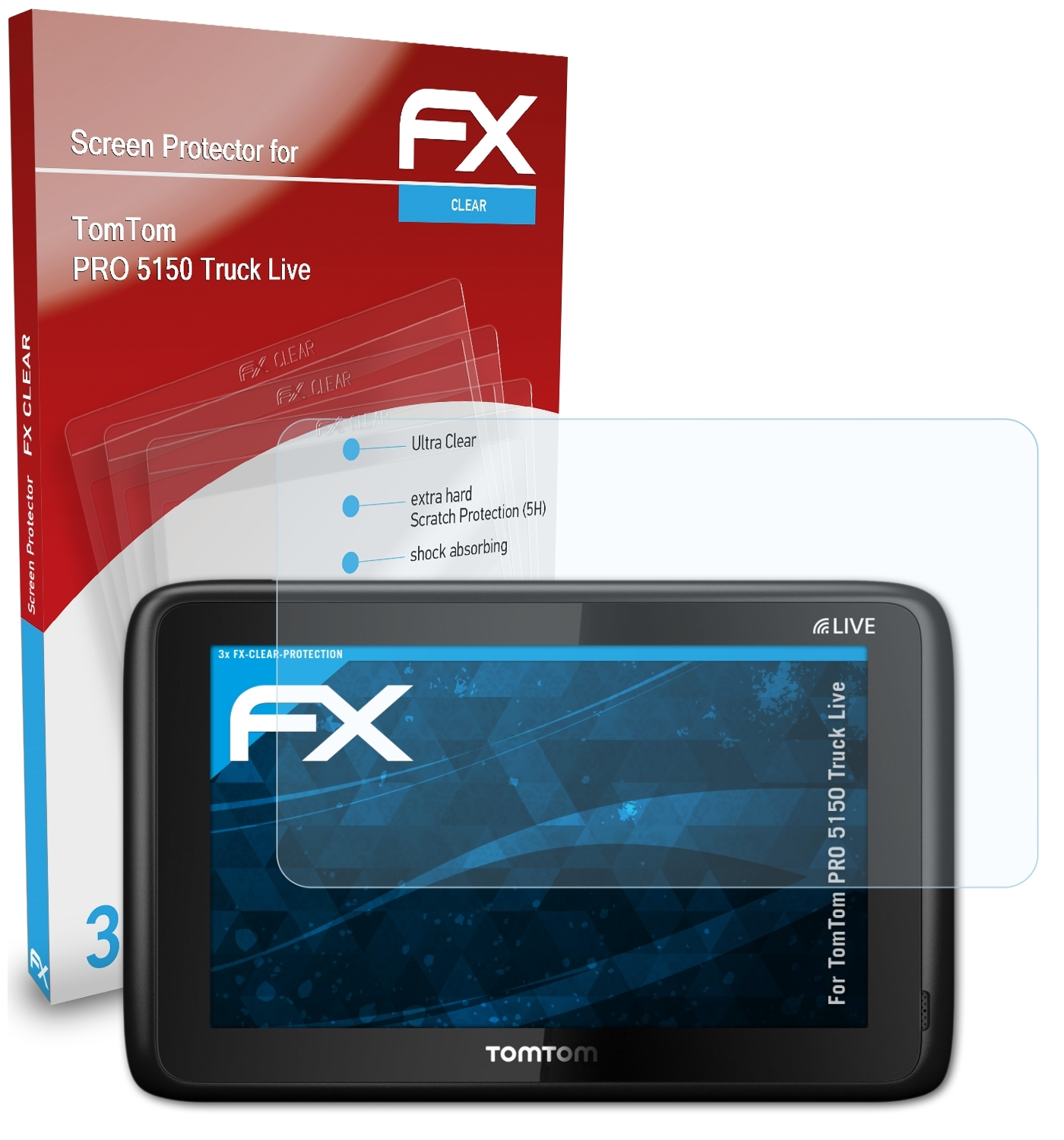 3x ATFOLIX 5150 Live) Displayschutz(für TomTom Truck PRO FX-Clear