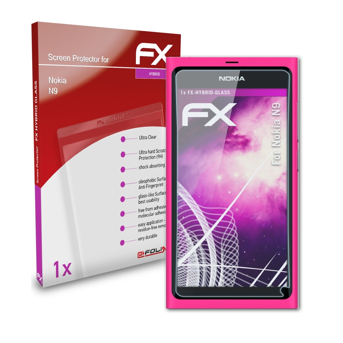 ATFOLIX FX-Hybrid-Glass Schutzglas(für Nokia N9)