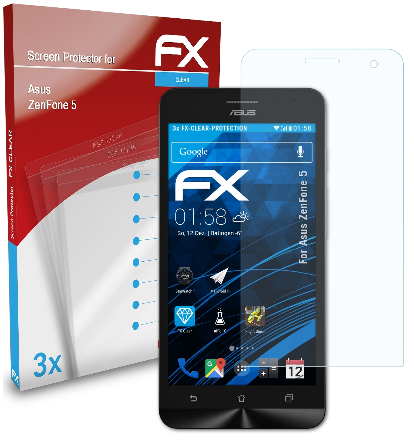 FX-Clear ATFOLIX 5) Asus Displayschutz(für ZenFone 3x