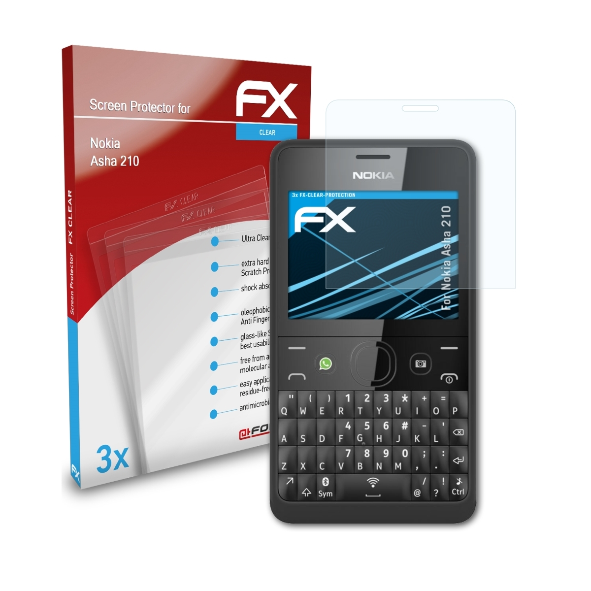 ATFOLIX 3x Nokia Asha FX-Clear 210) Displayschutz(für