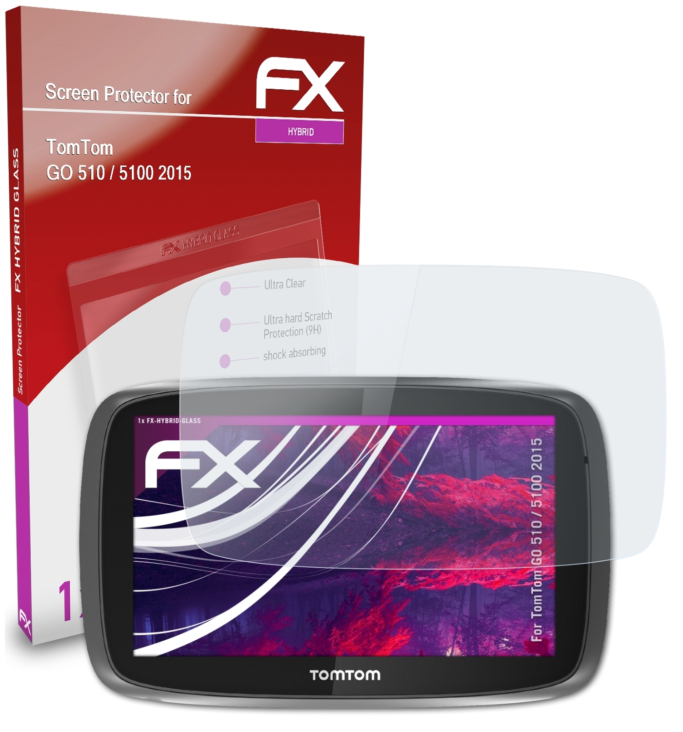 ATFOLIX FX-Hybrid-Glass Schutzglas(für TomTom (2015)) GO 510 5100 