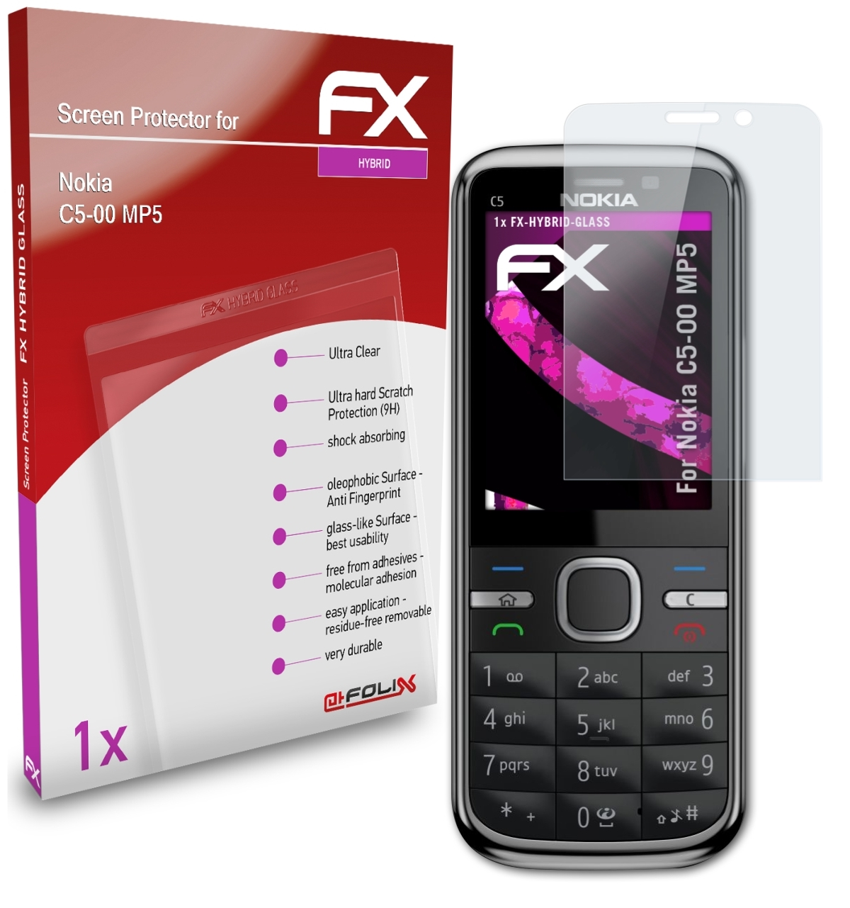 ATFOLIX FX-Hybrid-Glass Schutzglas(für Nokia C5-00 MP5)