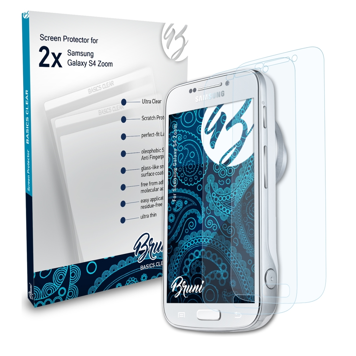 BRUNI 2x Basics-Clear Schutzfolie(für Samsung S4 Galaxy Zoom)