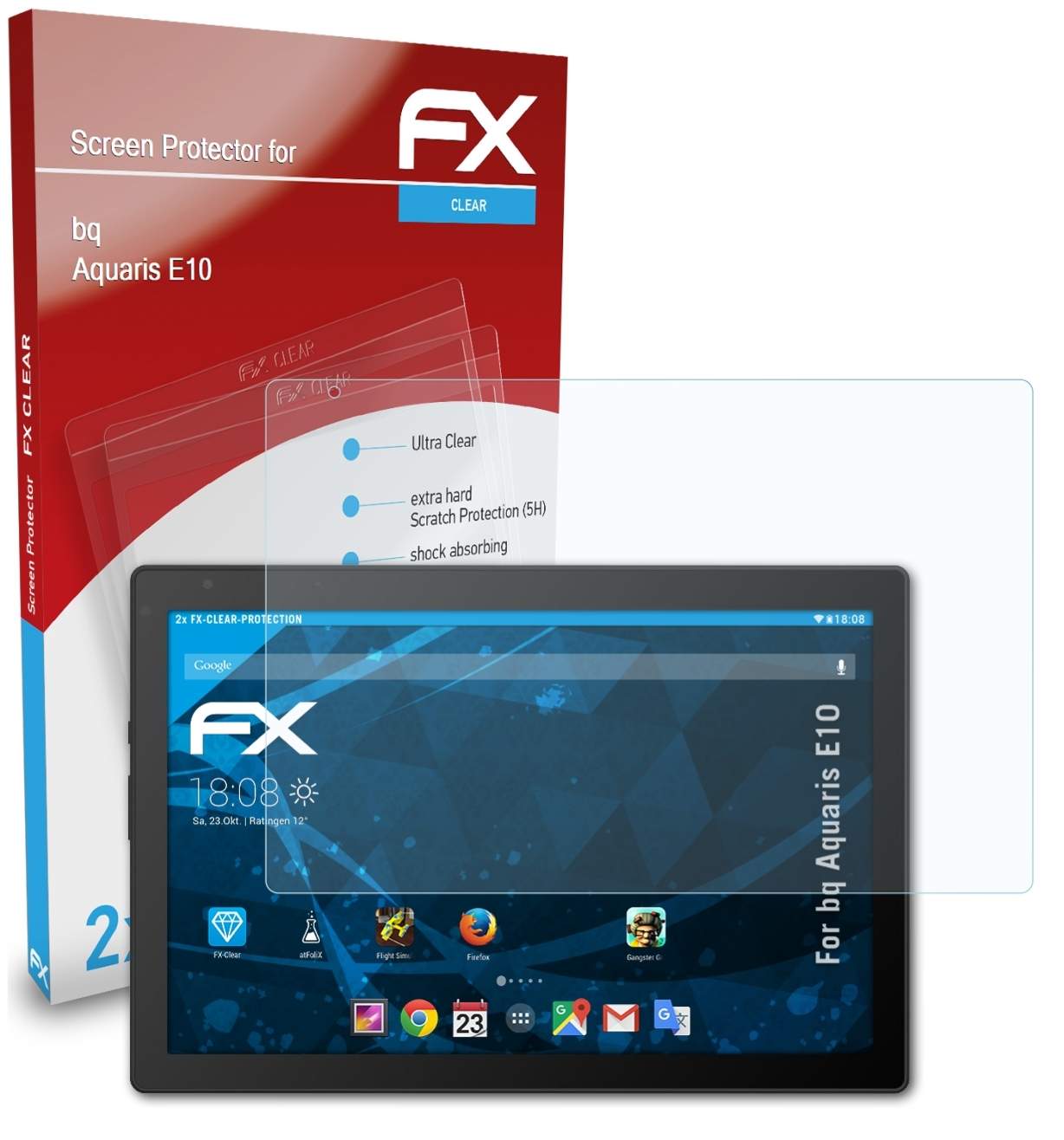 E10) Aquaris bq 2x FX-Clear Displayschutz(für ATFOLIX