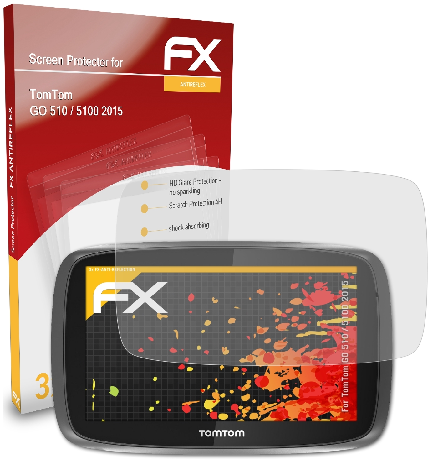 3x (2015)) FX-Antireflex 510 GO 5100 / ATFOLIX TomTom Displayschutz(für