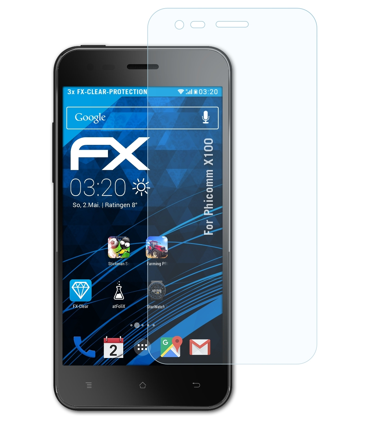 ATFOLIX X100) 3x Displayschutz(für Phicomm FX-Clear
