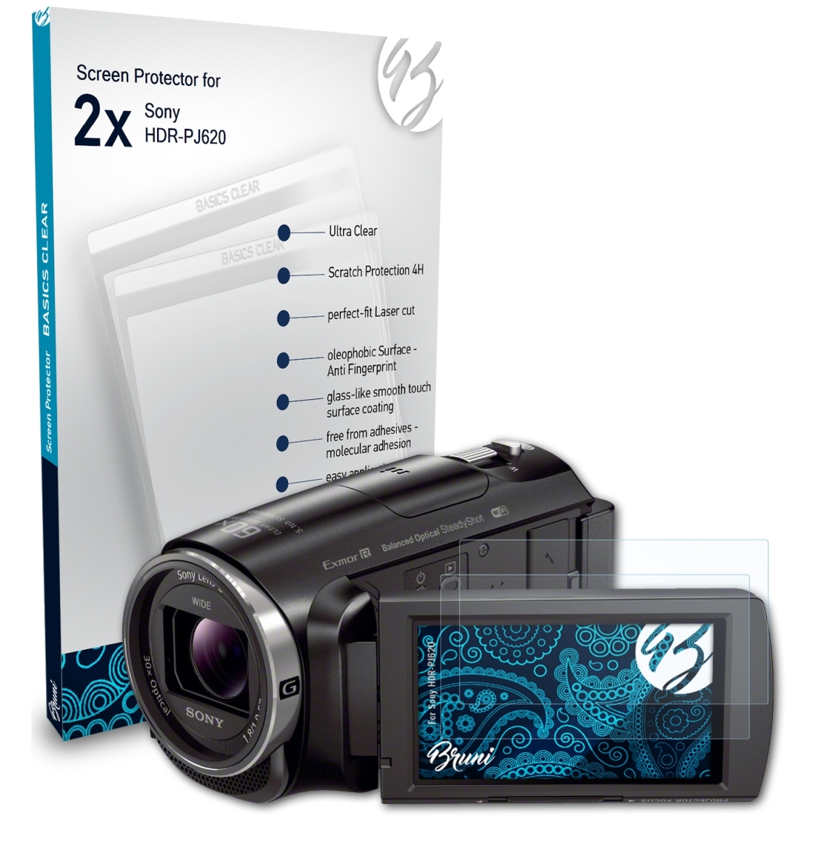 Basics-Clear BRUNI HDR-PJ620) Schutzfolie(für Sony 2x