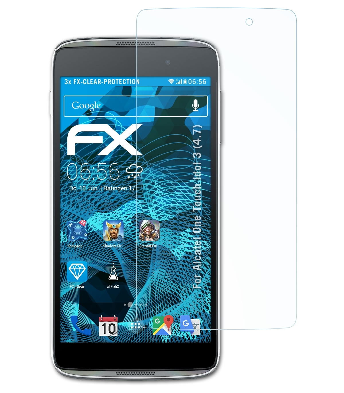 ATFOLIX 3x Displayschutz(für 3 Touch One Alcatel (4.7)) Idol FX-Clear