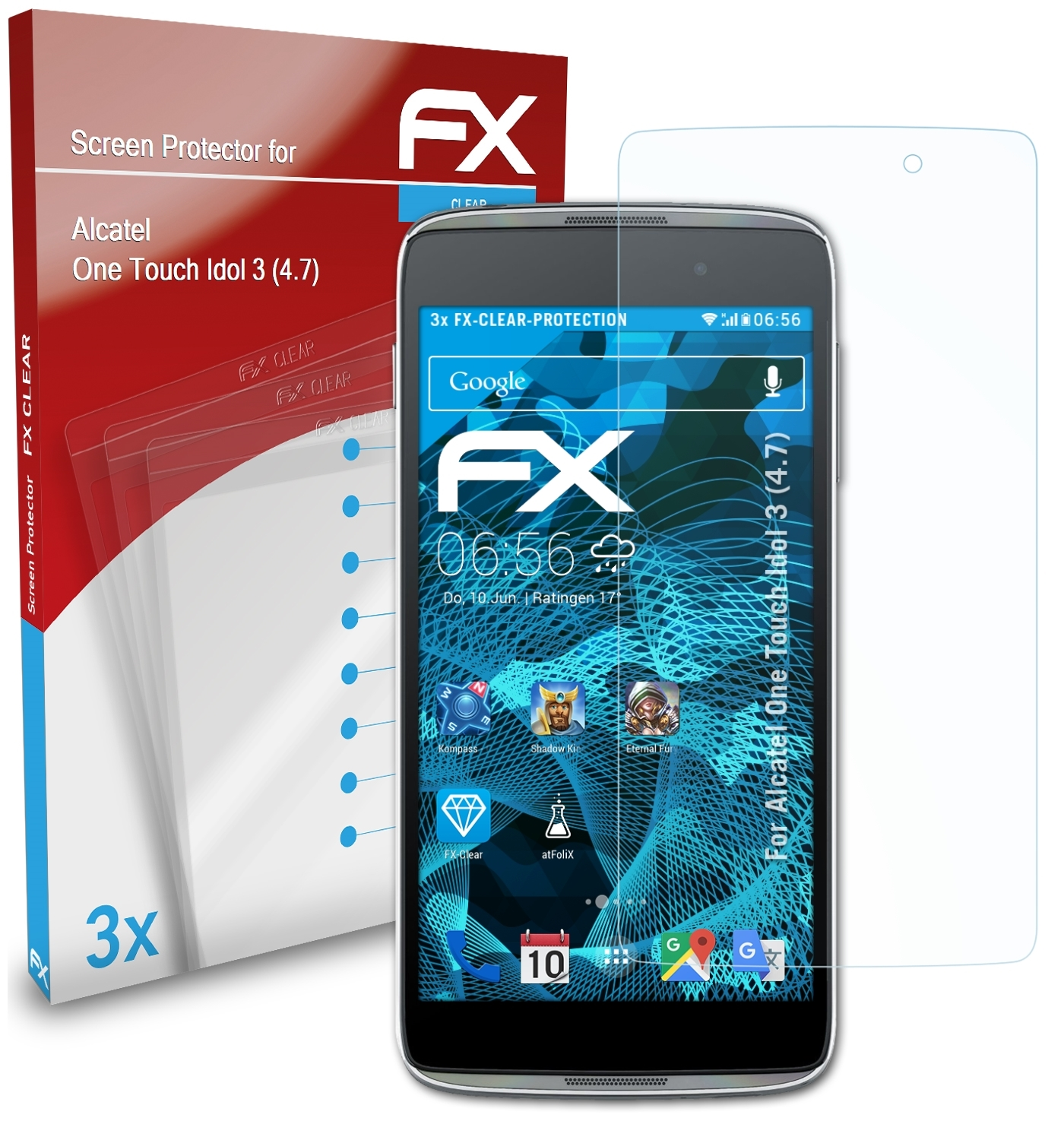 3x Idol Touch 3 Displayschutz(für Alcatel ATFOLIX FX-Clear (4.7)) One