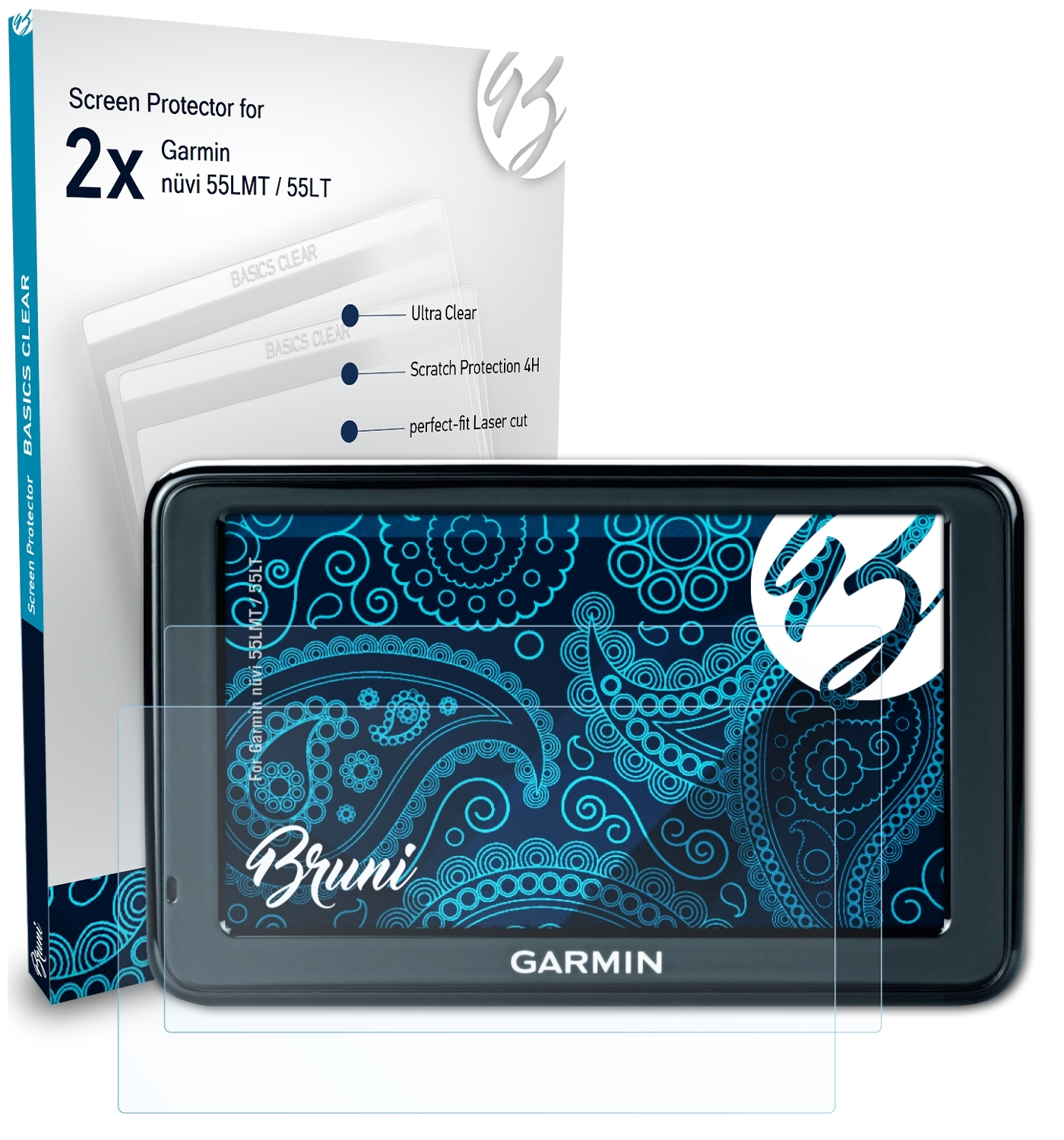 BRUNI 2x Basics-Clear Schutzfolie(für Garmin / 55LT) 55LMT nüvi