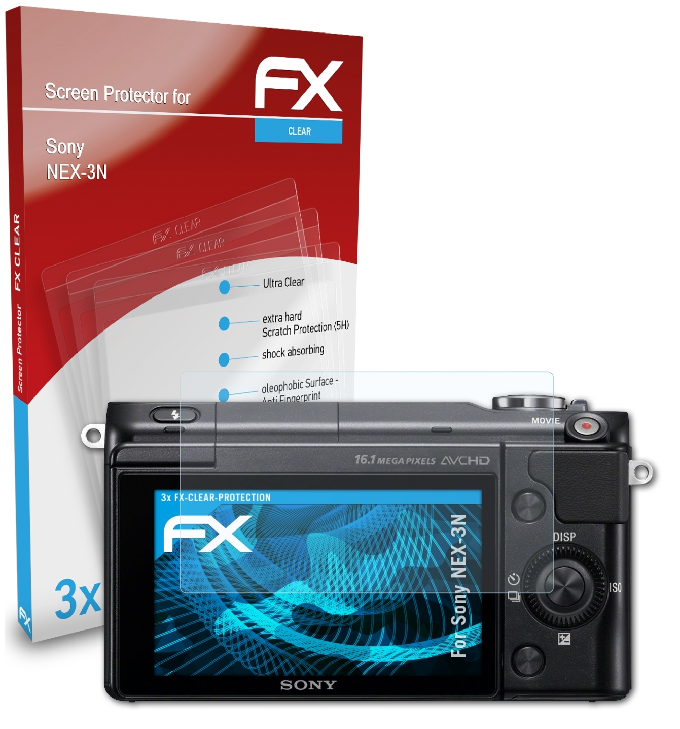 Displayschutz(für ATFOLIX Sony FX-Clear NEX-3N) 3x