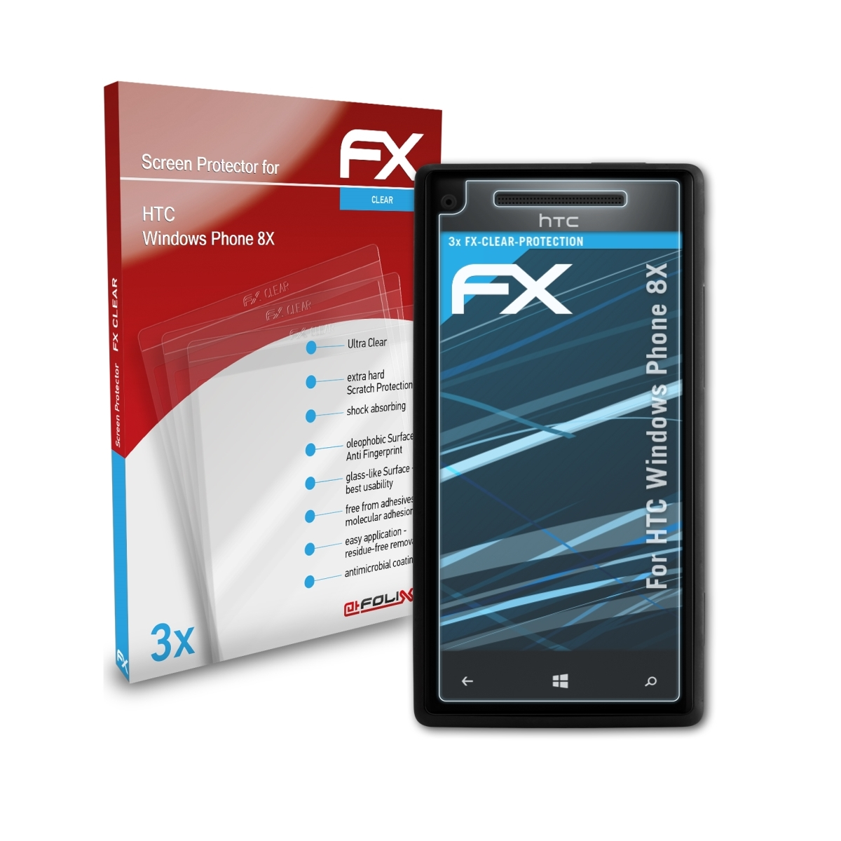 ATFOLIX 3x FX-Clear Displayschutz(für HTC Phone 8X) Windows