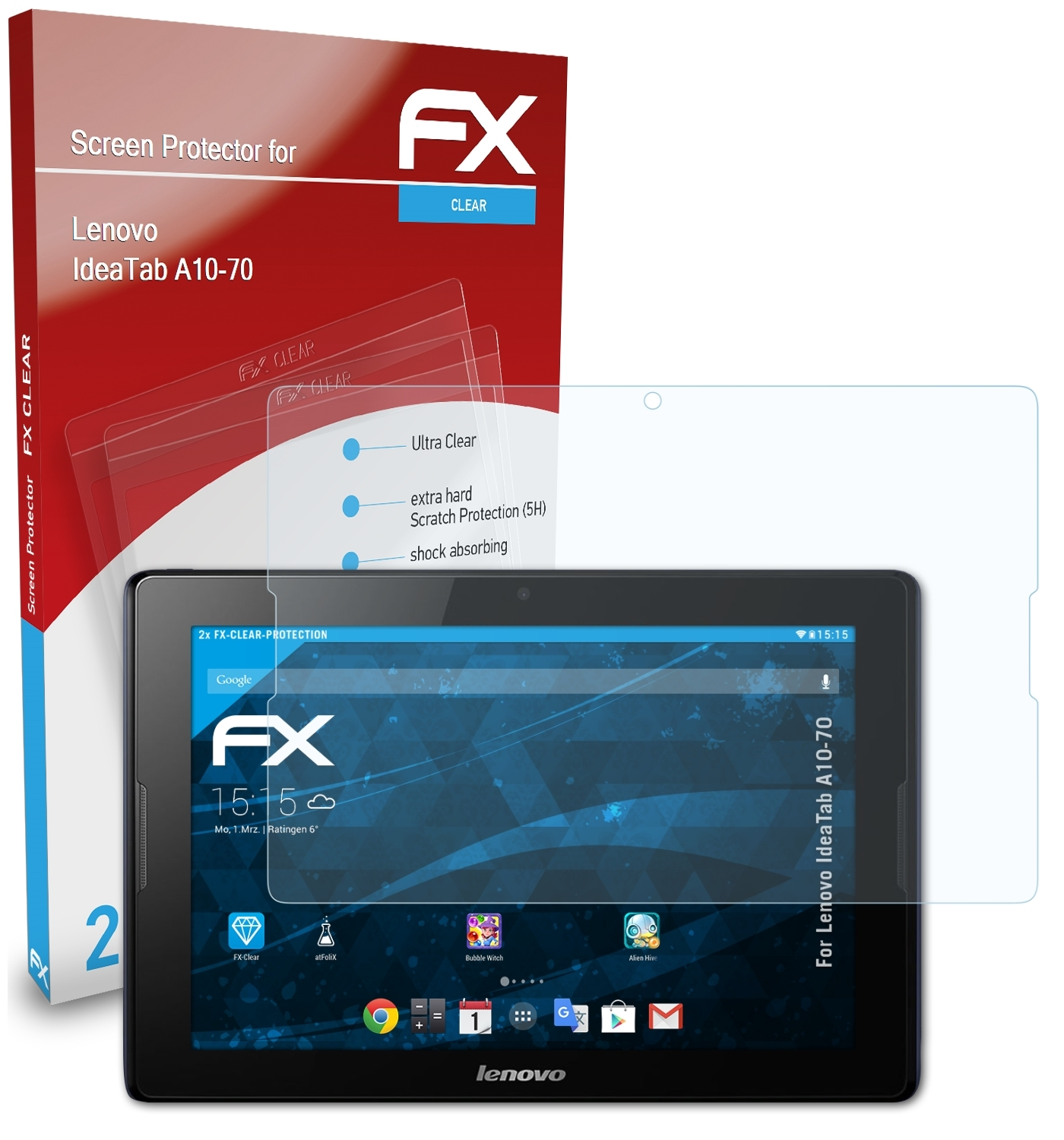 ATFOLIX 2x FX-Clear IdeaTab A10-70) Displayschutz(für Lenovo