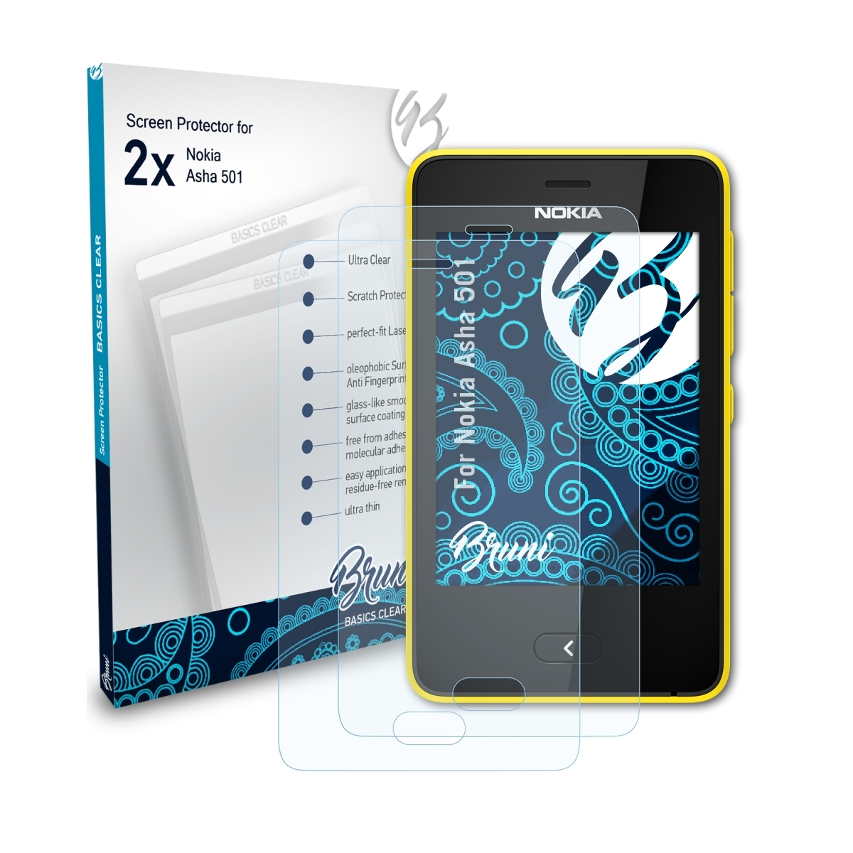 BRUNI 2x Basics-Clear Schutzfolie(für 501) Asha Nokia