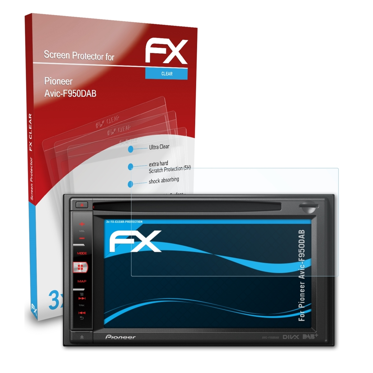 ATFOLIX 3x FX-Clear Pioneer Avic-F950DAB) Displayschutz(für
