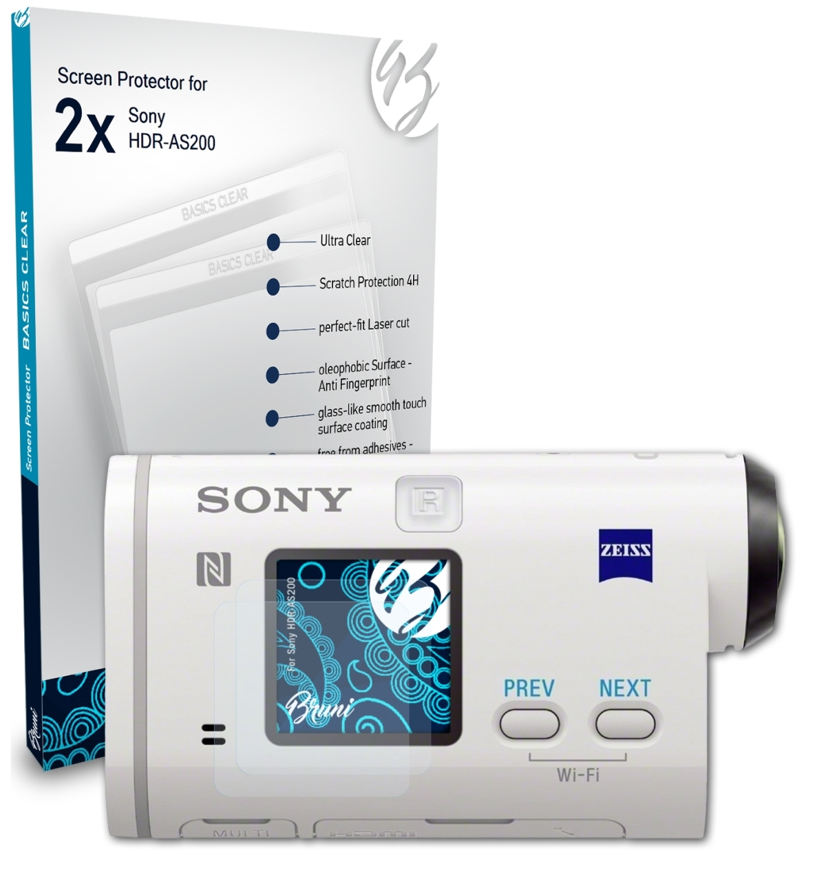 BRUNI 2x Basics-Clear Schutzfolie(für Sony HDR-AS200)