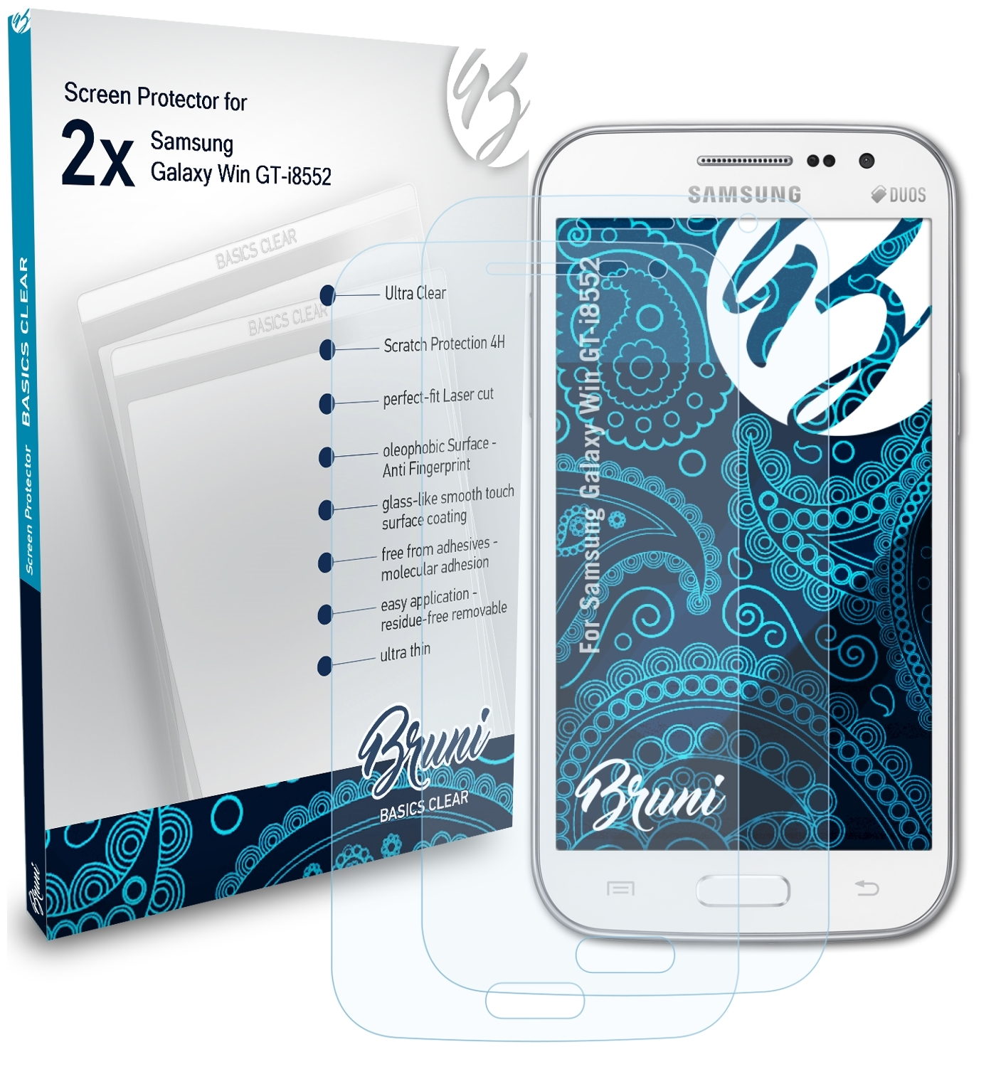 BRUNI 2x Basics-Clear Schutzfolie(für Galaxy (GT-i8552)) Samsung Win