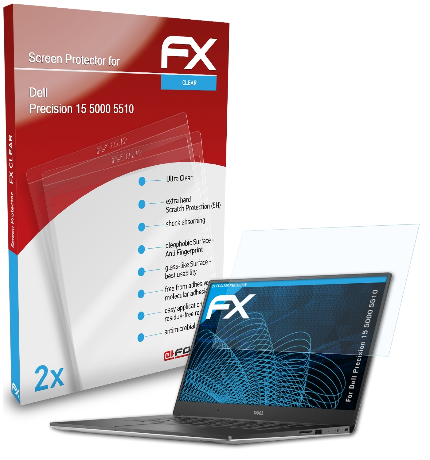 ATFOLIX 2x FX-Clear Displayschutz(für Precision Dell (5510)) 15 5000