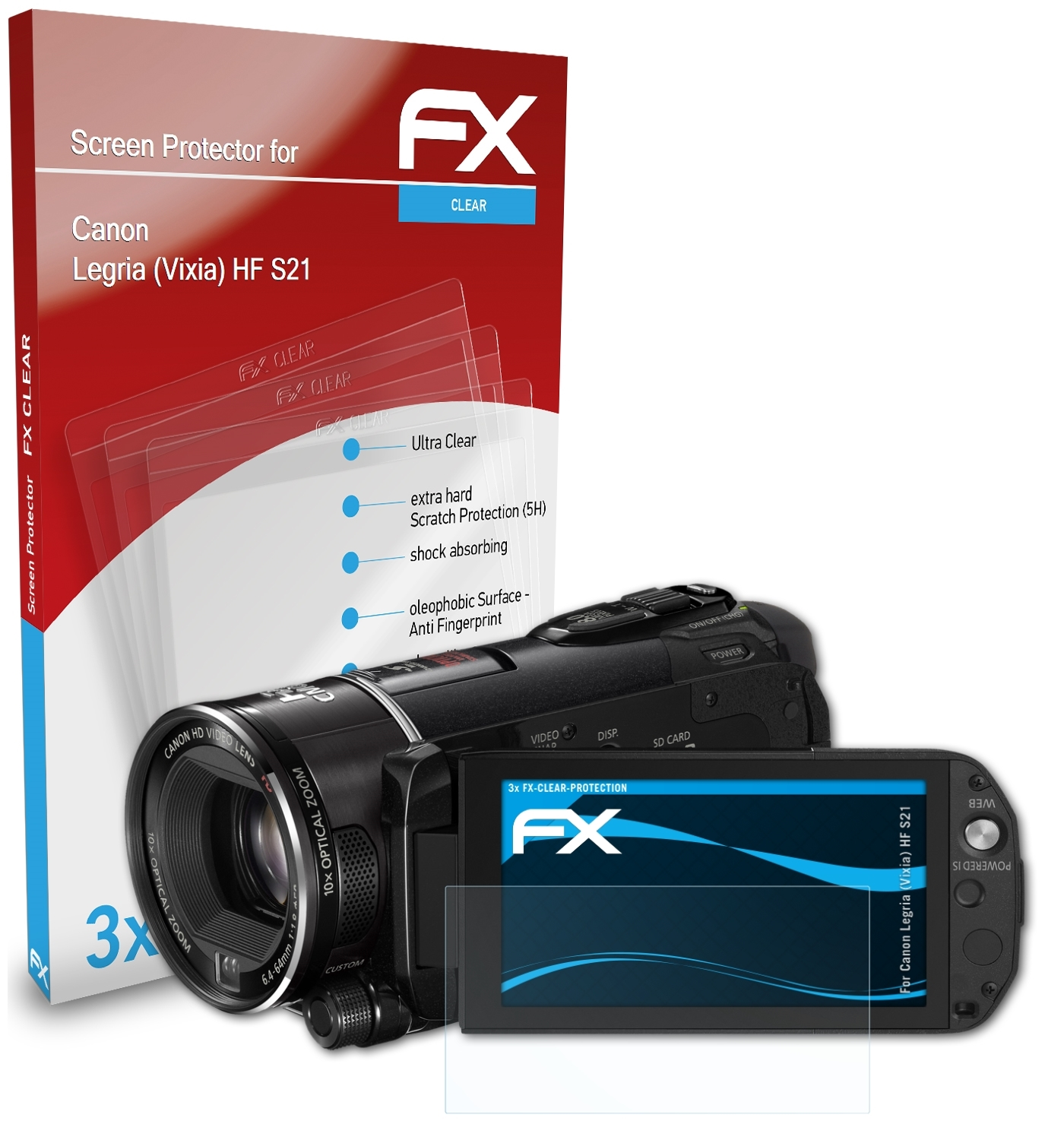 ATFOLIX 3x FX-Clear Displayschutz(für Legria (Vixia) HF S21) Canon