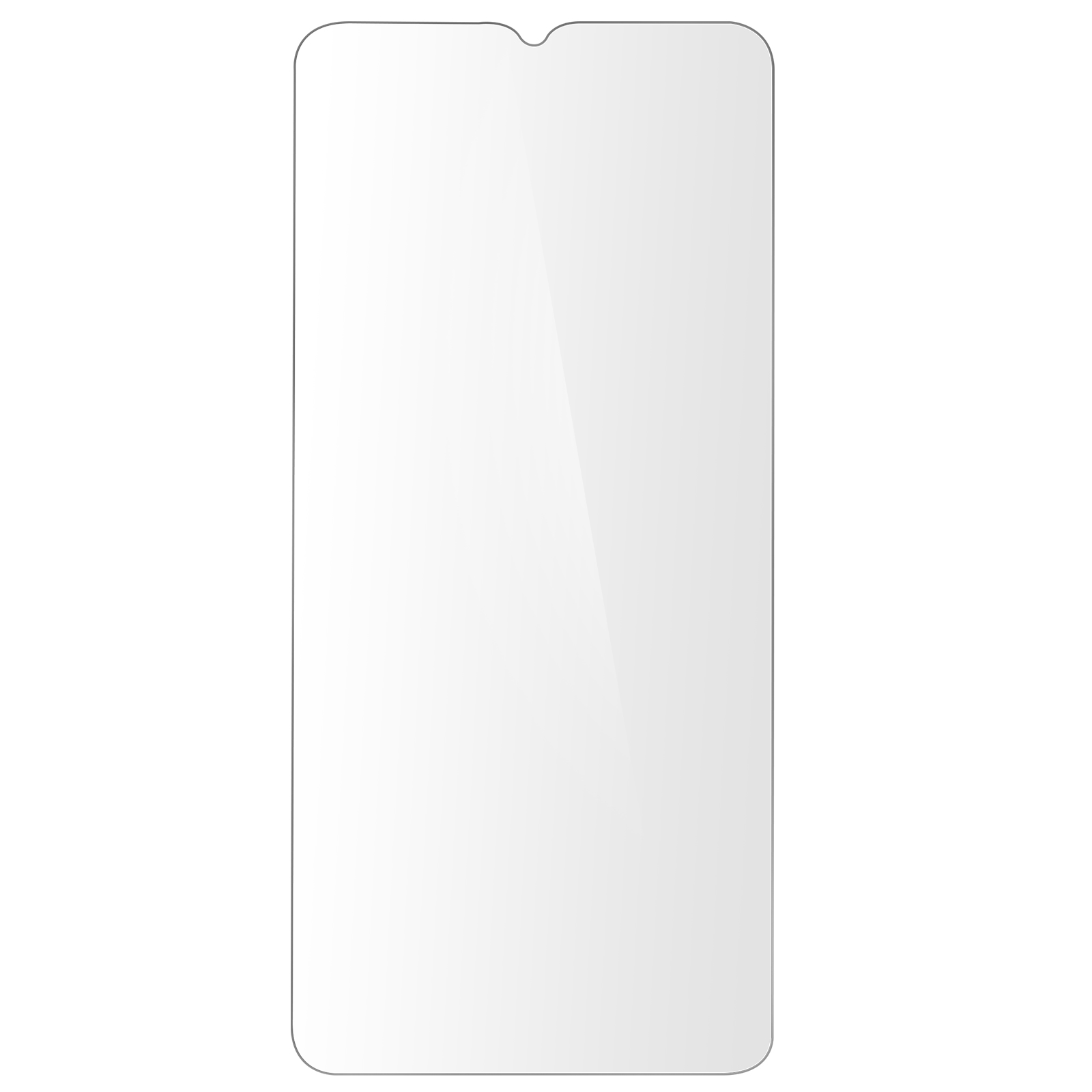 Un protecteur d'écran transparent, rectangulaire avec des coins arrondis, isolé sur fond blanc.