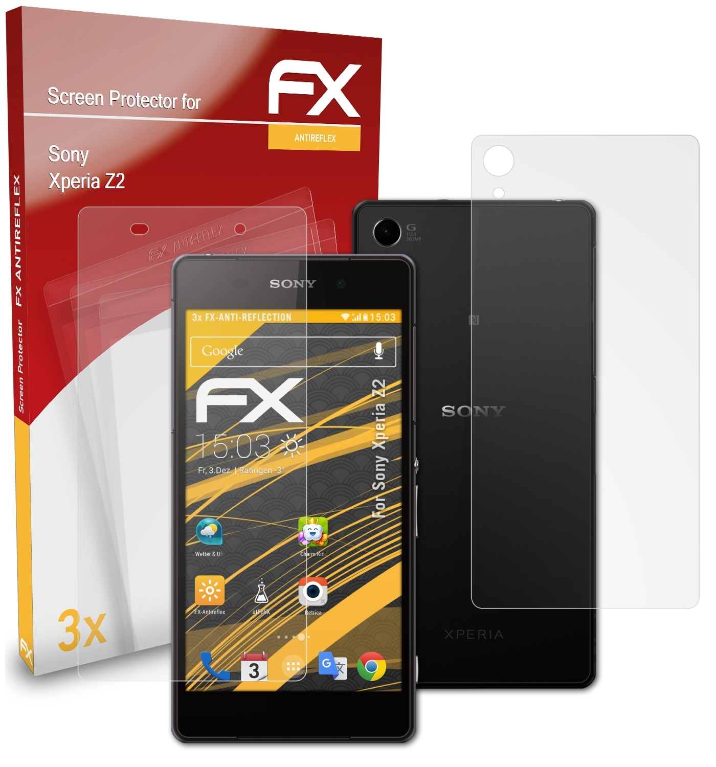 Sony 3x Displayschutz(für Z2) ATFOLIX Xperia FX-Antireflex