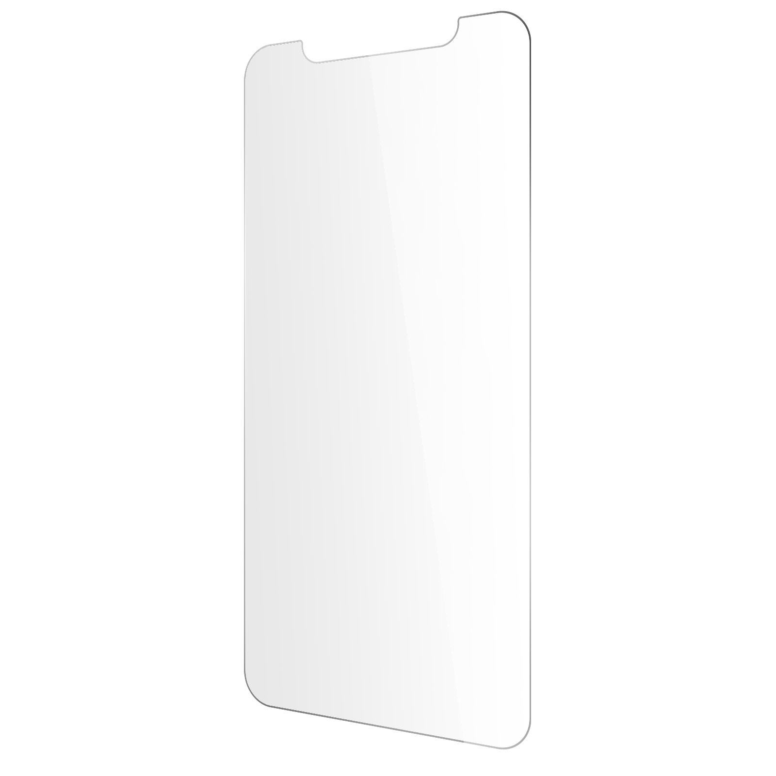 Una protezione schermo trasparente per smartphone, isolata su sfondo bianco.