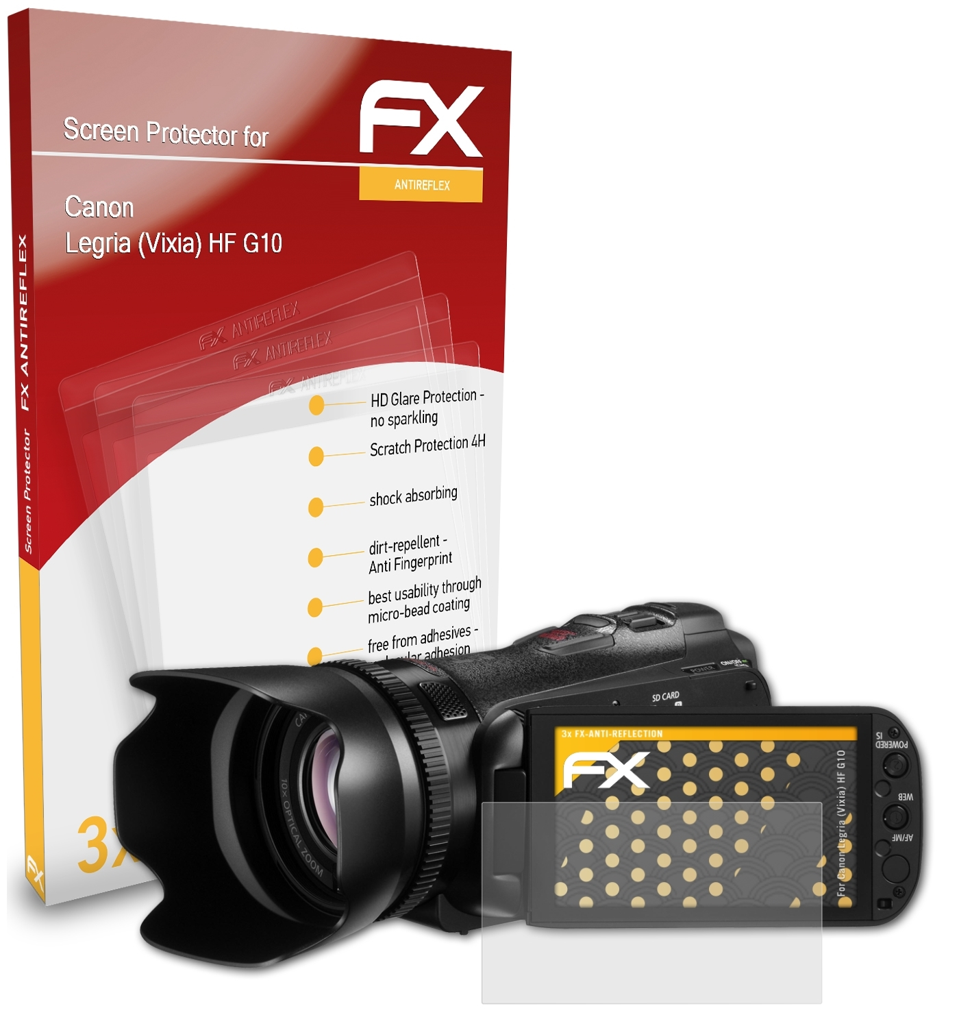 (Vixia) Displayschutz(für 3x FX-Antireflex ATFOLIX Canon HF Legria G10)