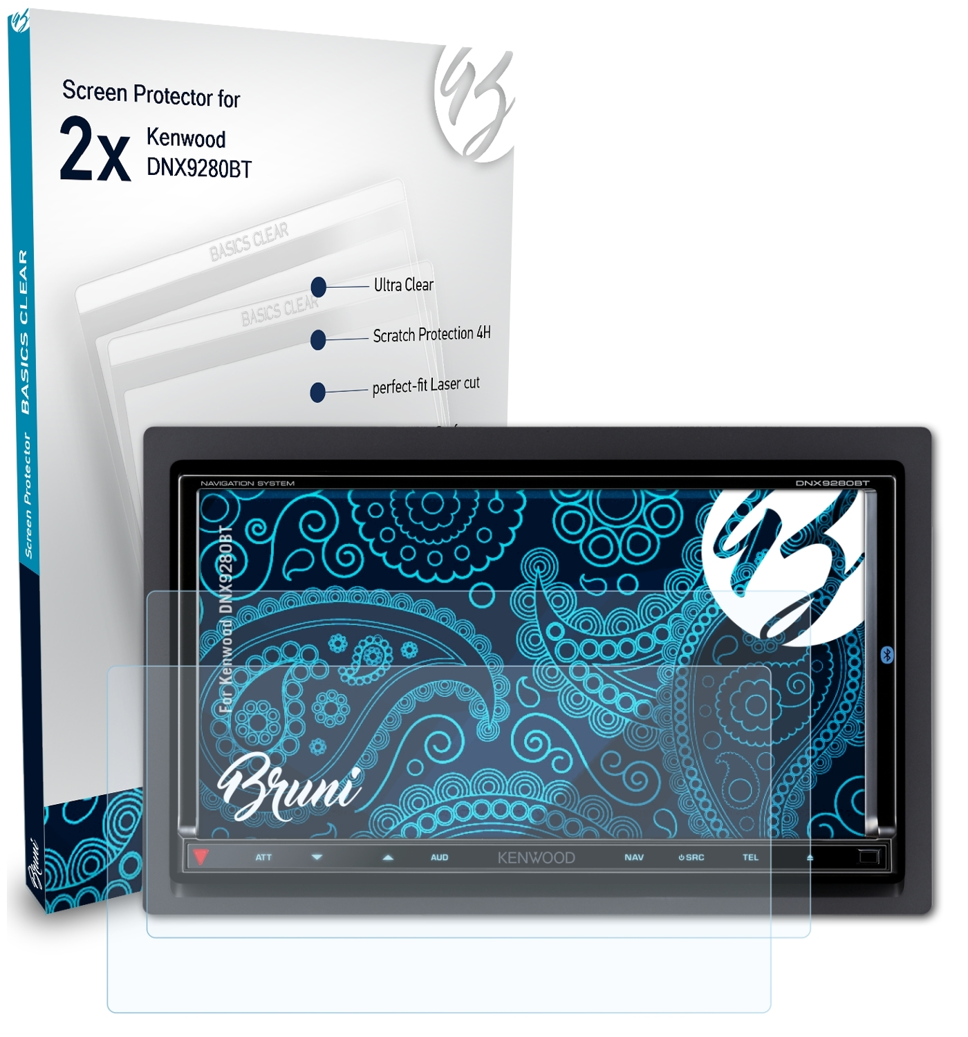 BRUNI 2x Basics-Clear Schutzfolie(für Kenwood DNX9280BT)