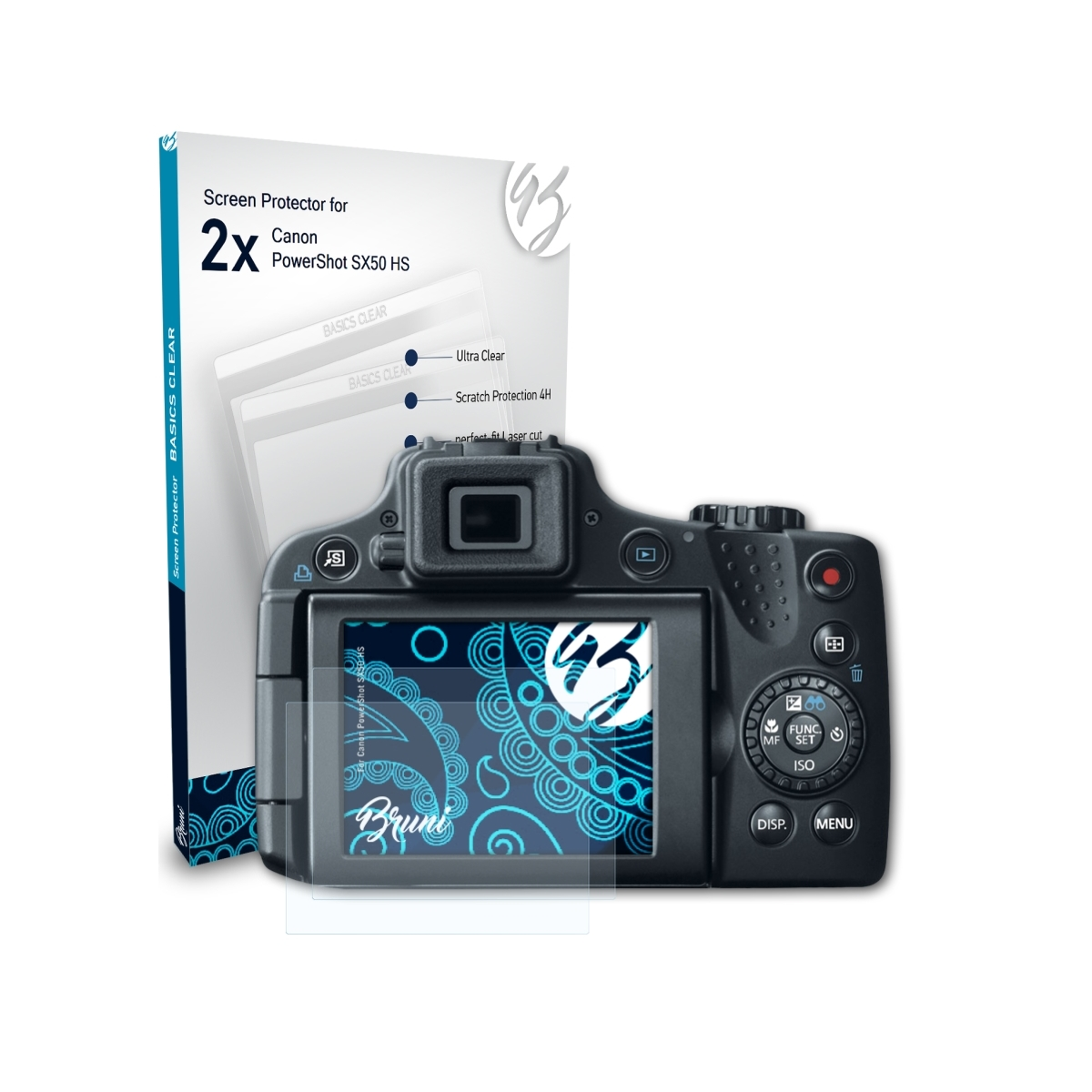 BRUNI 2x Basics-Clear Schutzfolie(für Canon HS) SX50 PowerShot