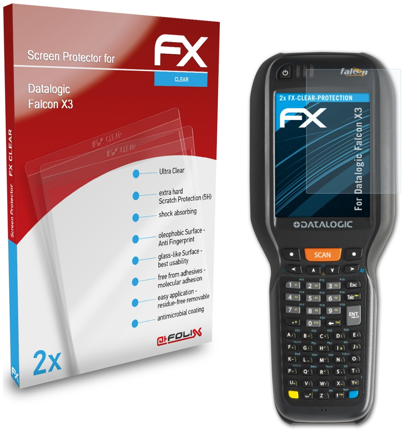 ATFOLIX 2x Falcon Datalogic Displayschutz(für FX-Clear X3)