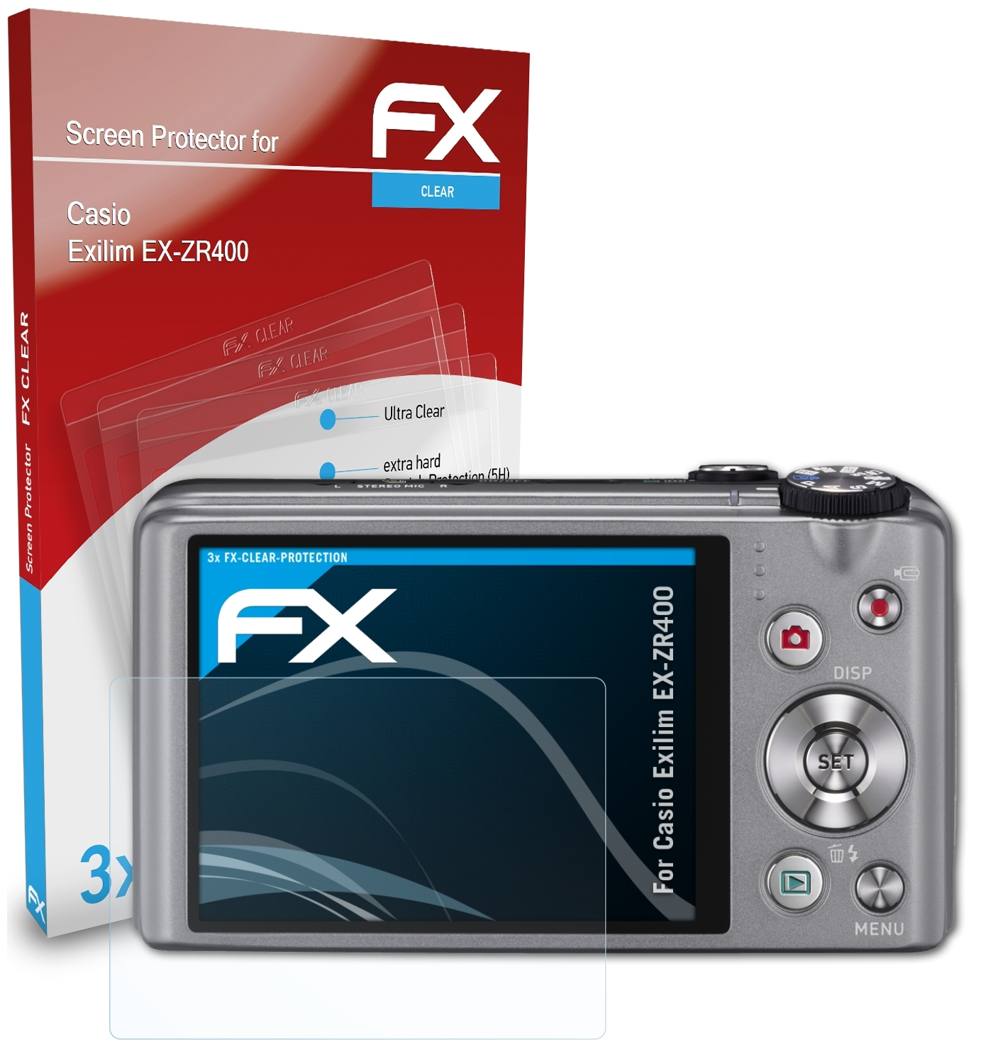 FX-Clear 3x Exilim Casio Displayschutz(für EX-ZR400) ATFOLIX