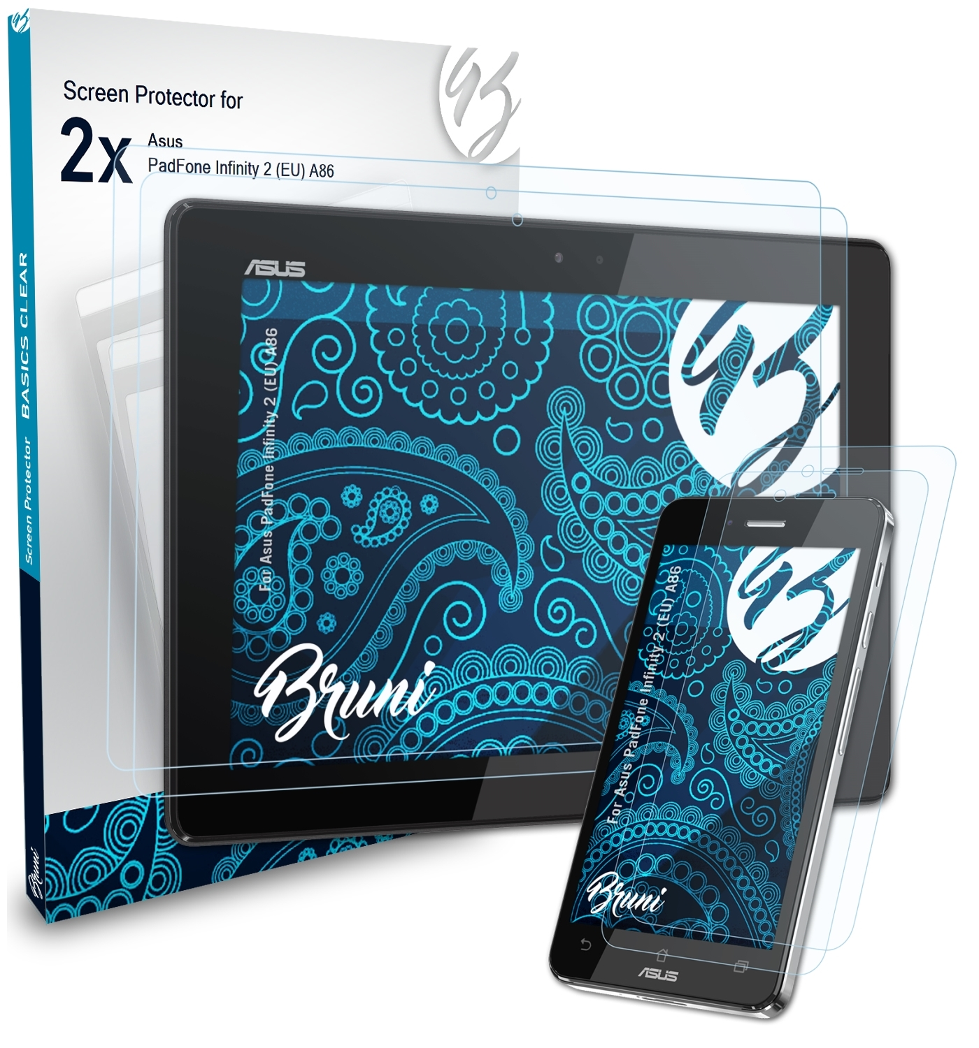 BRUNI 2x Basics-Clear Schutzfolie(für Asus PadFone (A86)) 2 (EU) Infinity