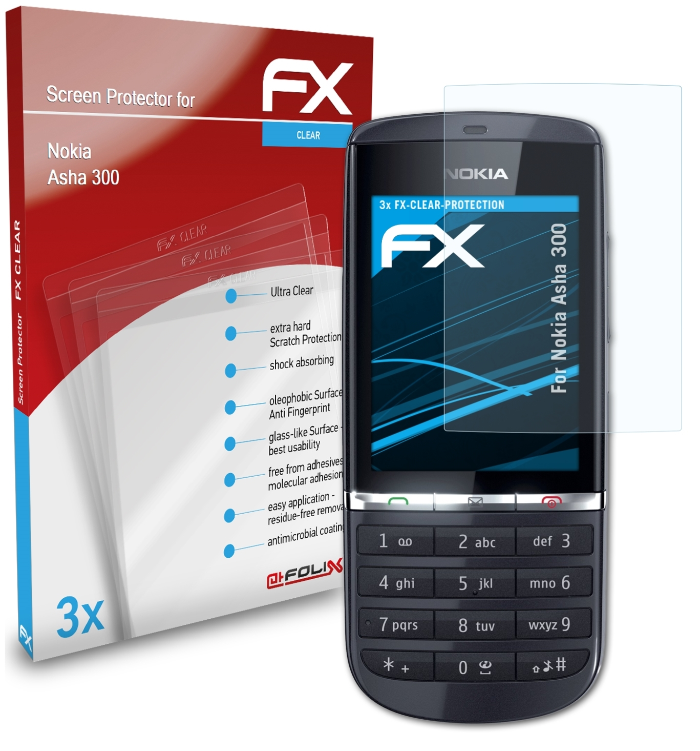 ATFOLIX 3x Nokia Asha 300) Displayschutz(für FX-Clear