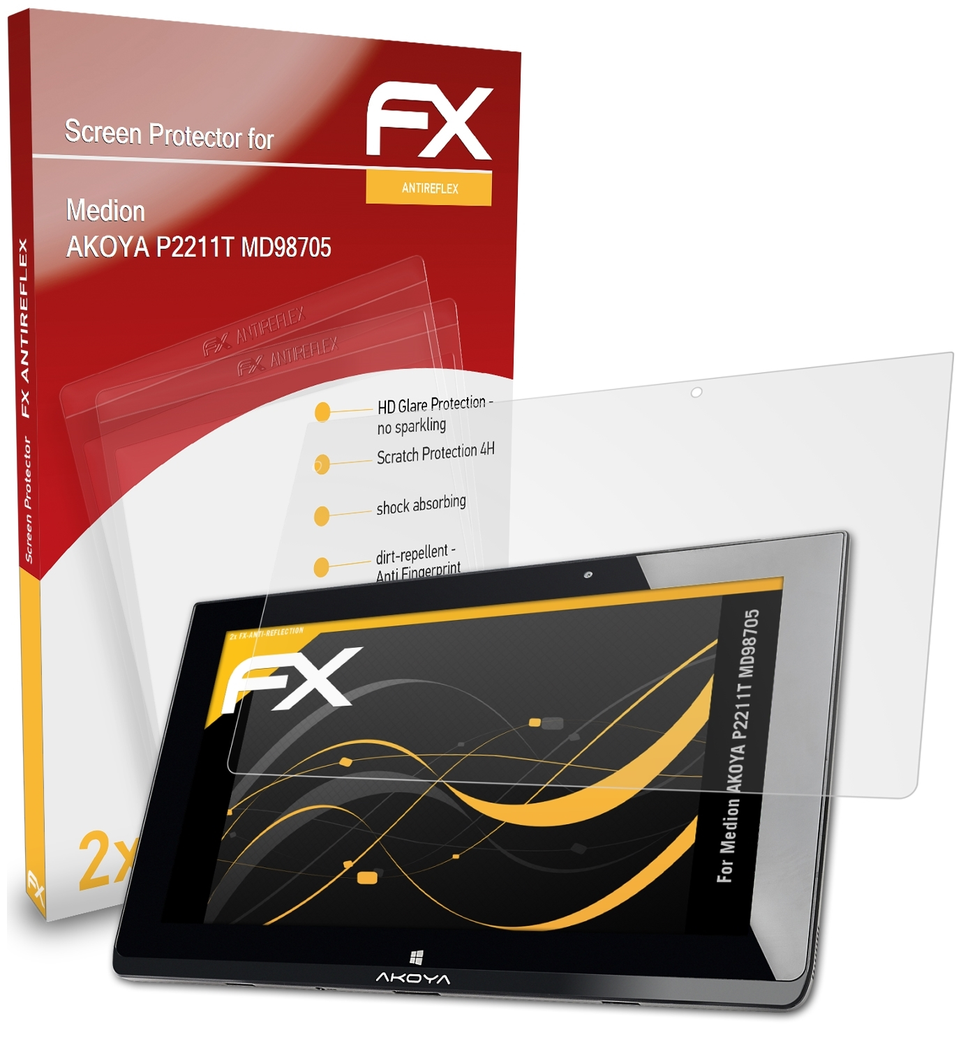 2x FX-Antireflex AKOYA Displayschutz(für ATFOLIX (MD98705)) P2211T Medion