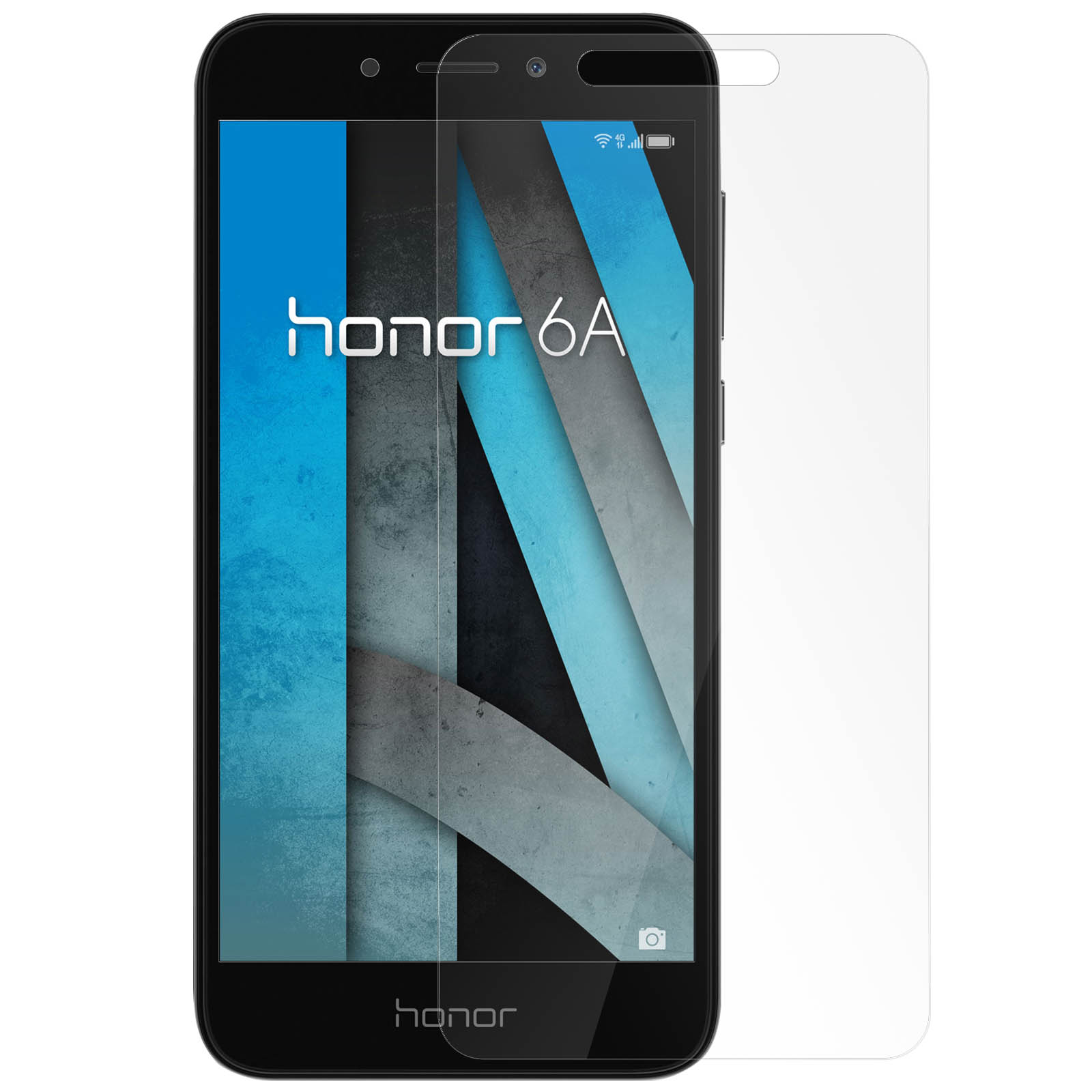 Smartphone nero con protezione schermo, mostra il logo Honor.