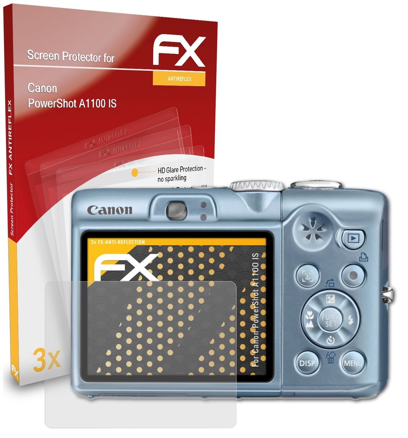 ATFOLIX 3x Displayschutz(für IS) A1100 Canon PowerShot FX-Antireflex