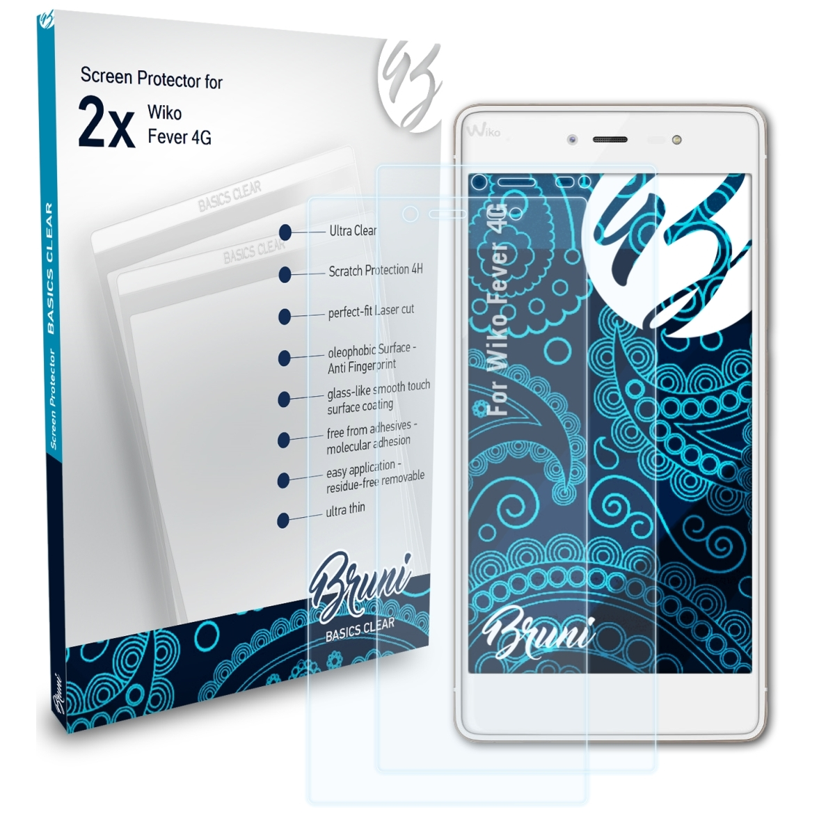 BRUNI 2x Wiko 4G) Basics-Clear Fever Schutzfolie(für