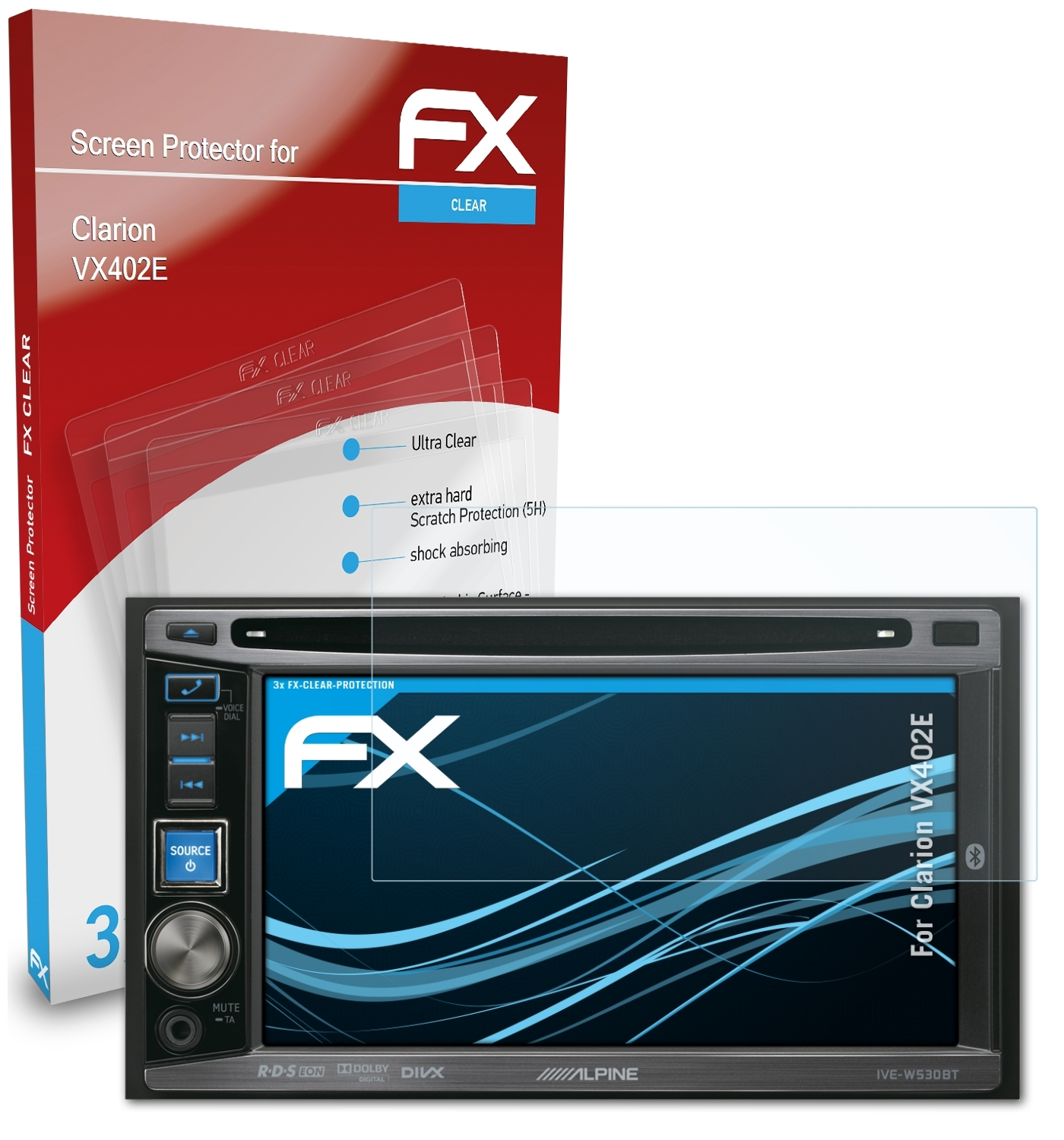 ATFOLIX 3x FX-Clear VX402E) Clarion Displayschutz(für