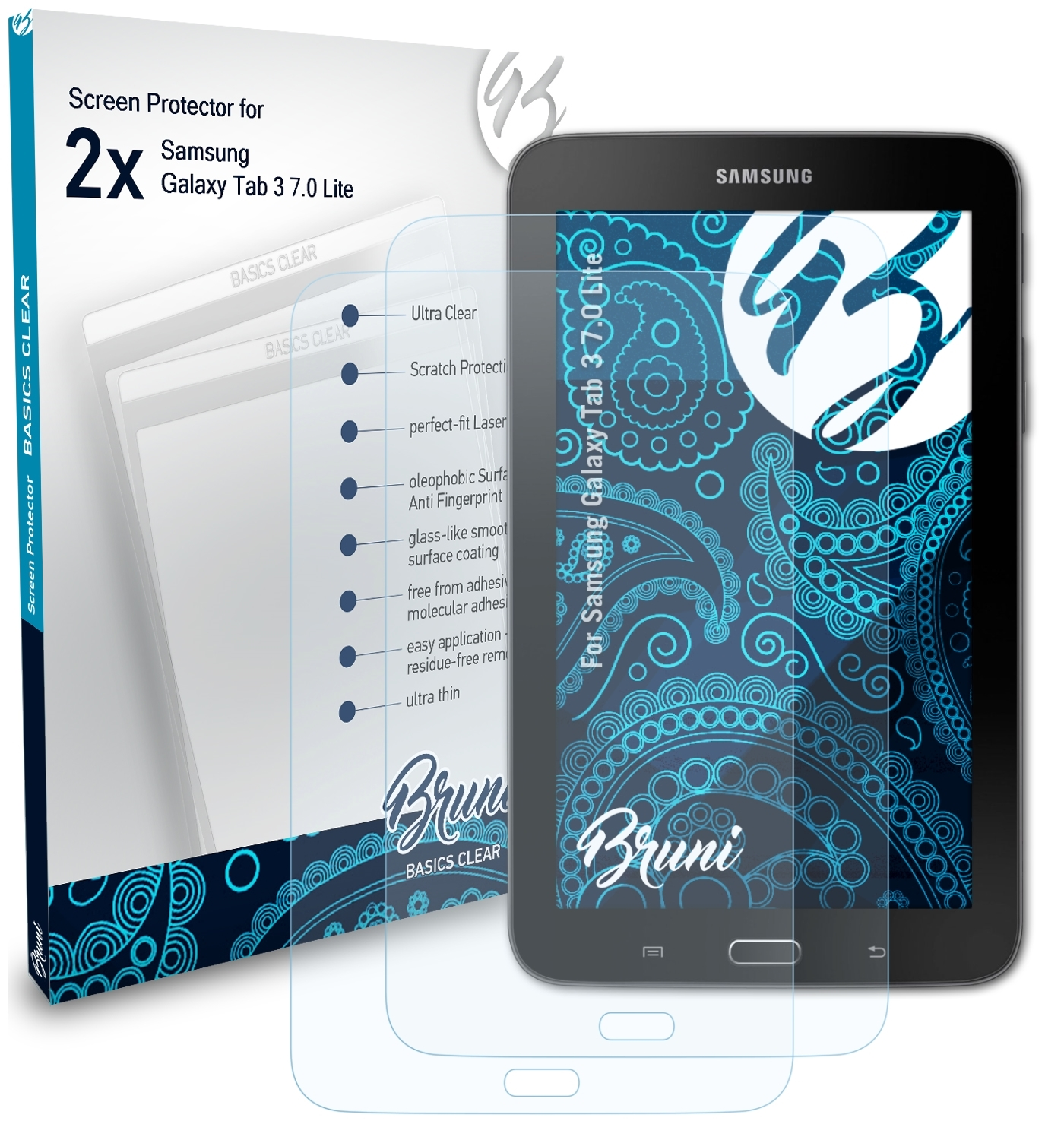 BRUNI 2x Basics-Clear Schutzfolie(für Samsung 7.0 3 Tab Galaxy Lite)